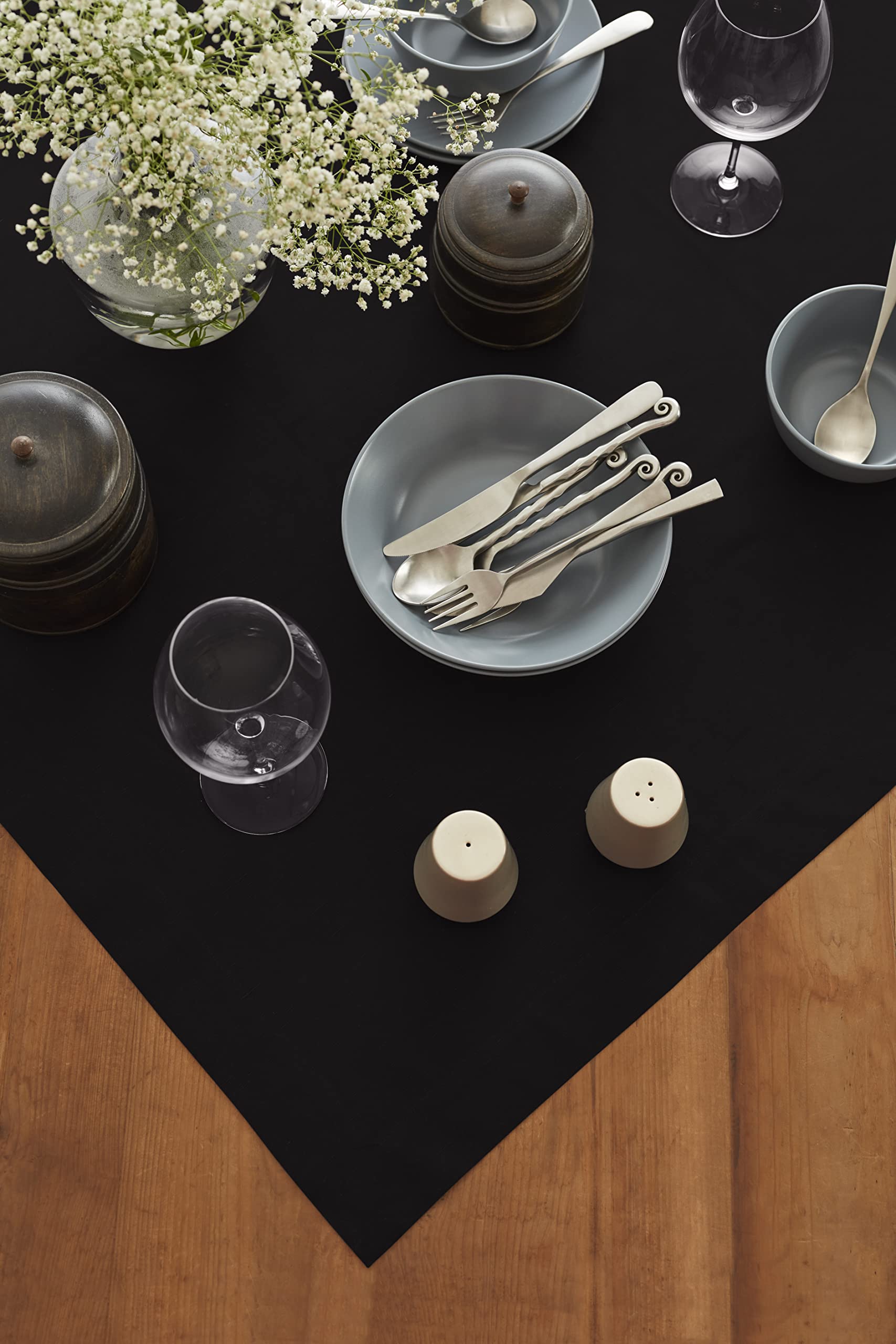 Solino Home Black Tablecloth - Cotton Linen Tablecloth 52 X 52 Inch - Machine Washable Dining Table Throw For Fall, Halloween, T