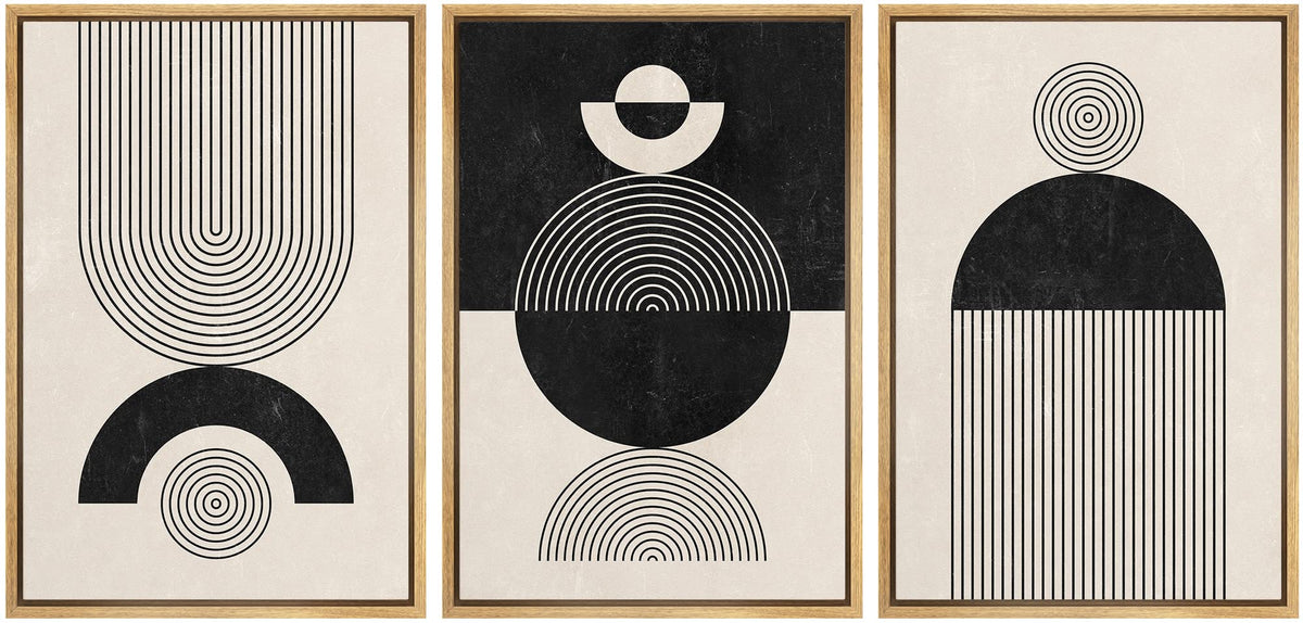 Idea4Wall Framed Canvas Print Wall Art Set Geometric Spiral Circle Ring Polygon Landscape Abstract Shapes Illustrations Modern A