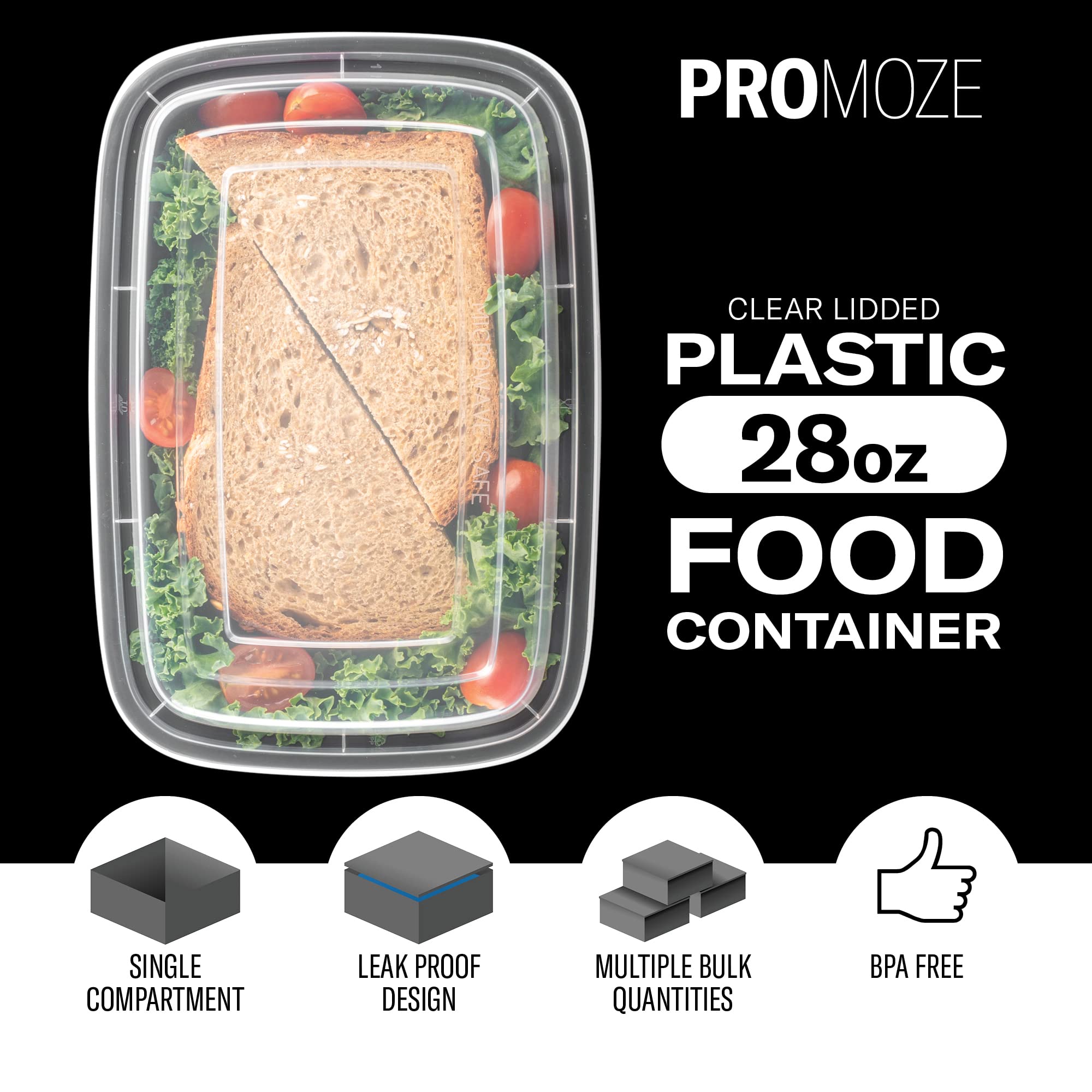50-Pack Reusable Meal Prep Containers Microwave Safe Food Storage Containers With Lids, 28 Oz - 1 Compartment Take Out Disposabl