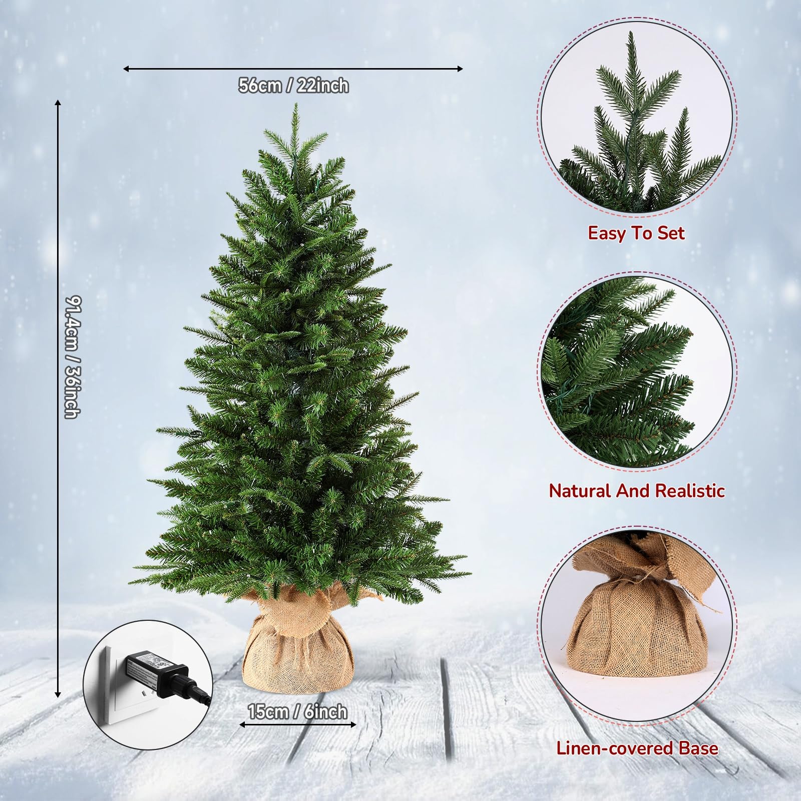 Alupssuc 3 ft Small Prelit Artificial Christmas Tree with Color LED Lights, Remote Control and Timer, Perfect PE+PVC Little Tabl