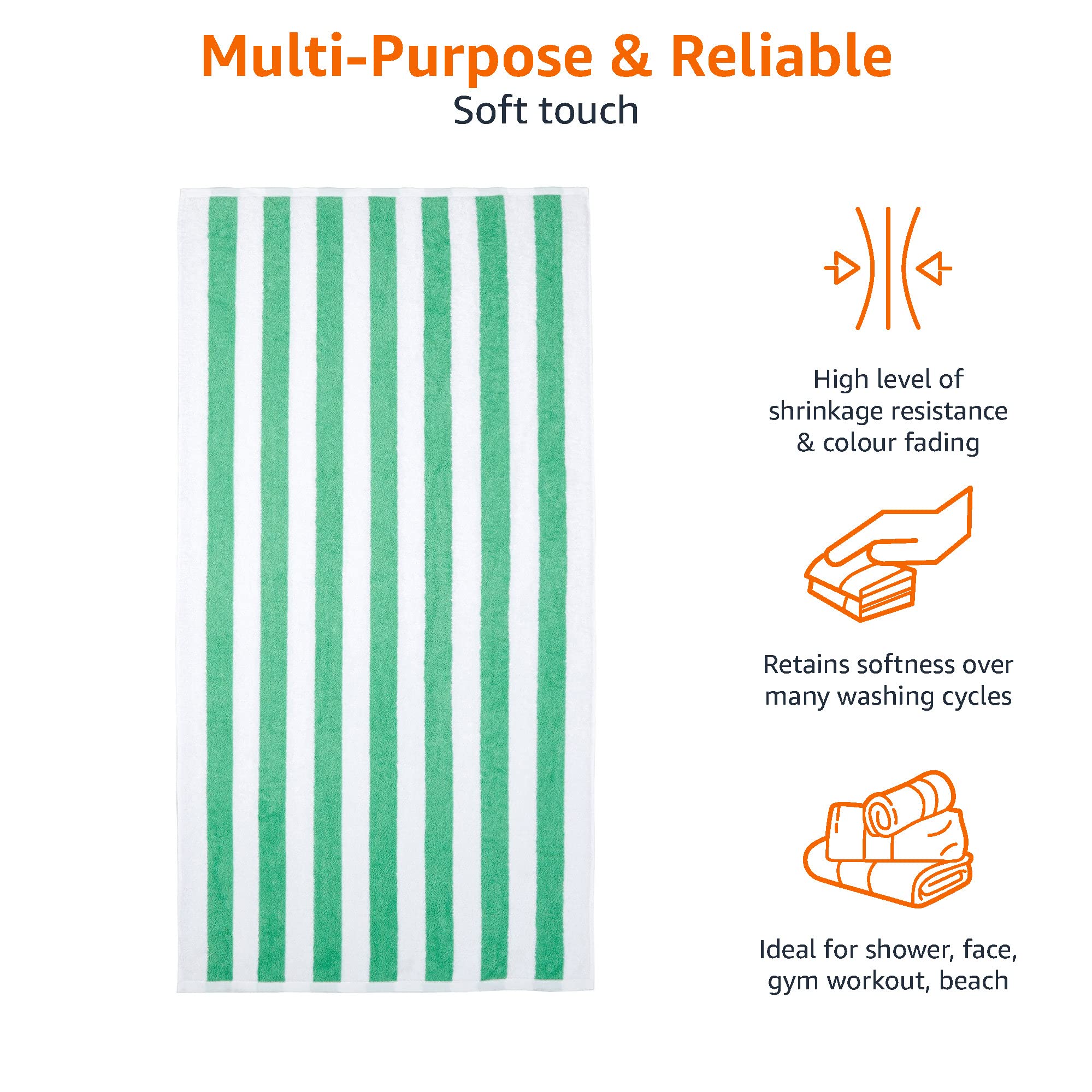 Amazon Basics cabana Stripe Beach Towel - 2-Pack  green