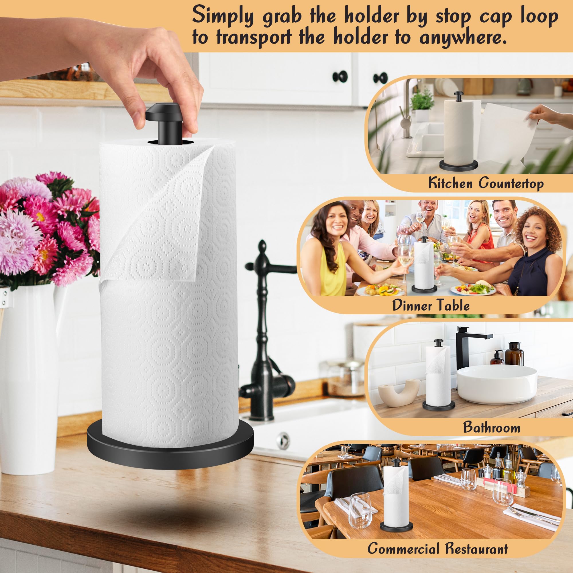 Aosion 2 Pack Paper Towel Holder, Stainless Steel Paper Towel Holder Countertop,Paper Towel Stand For Kitchen, Bedroom, Bathroom