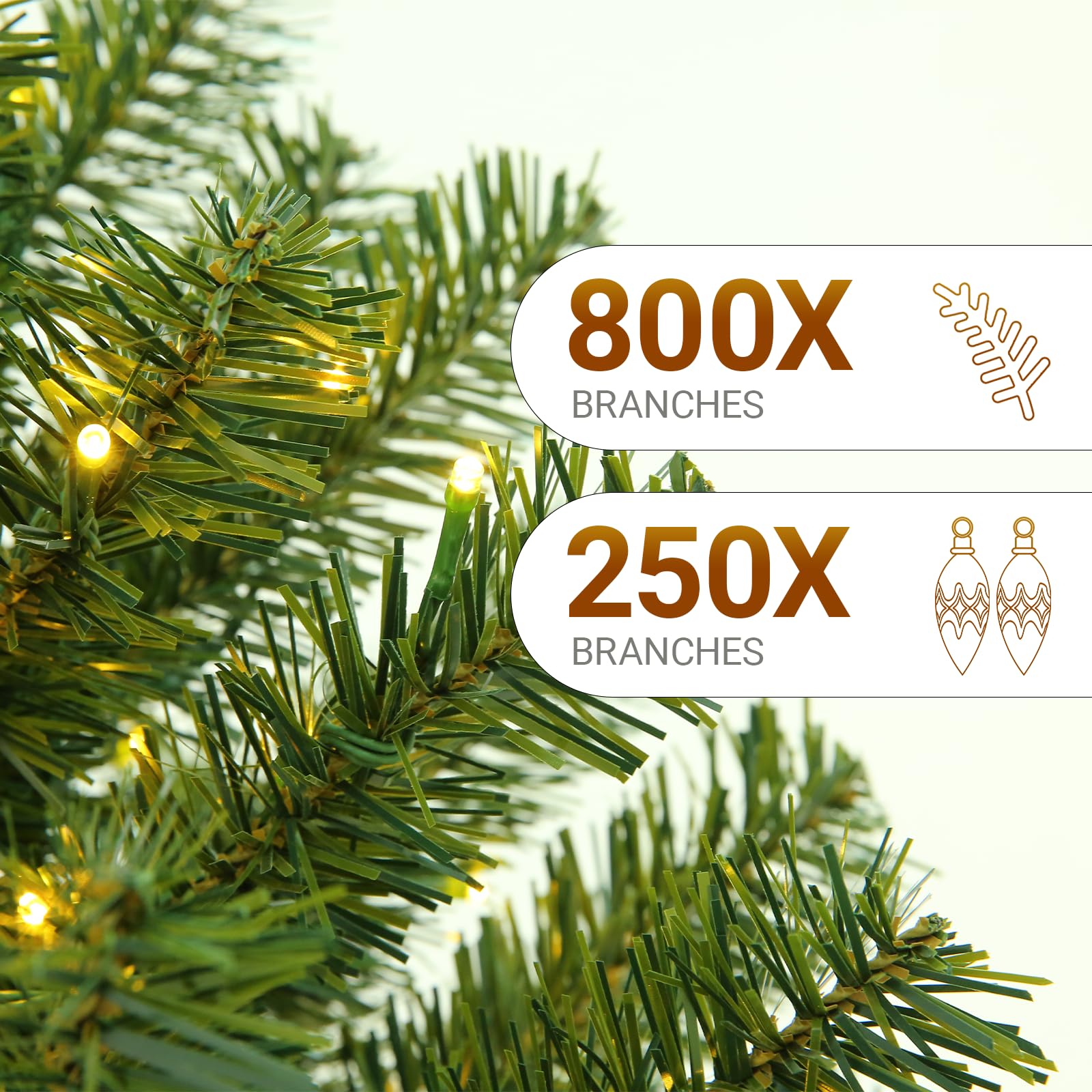 6FT Prelit Green Artificial Christmas Tree with 250 Warm White LED Lights - Full Pre-Lit Holiday Tree for Indoor Home, Living Ro