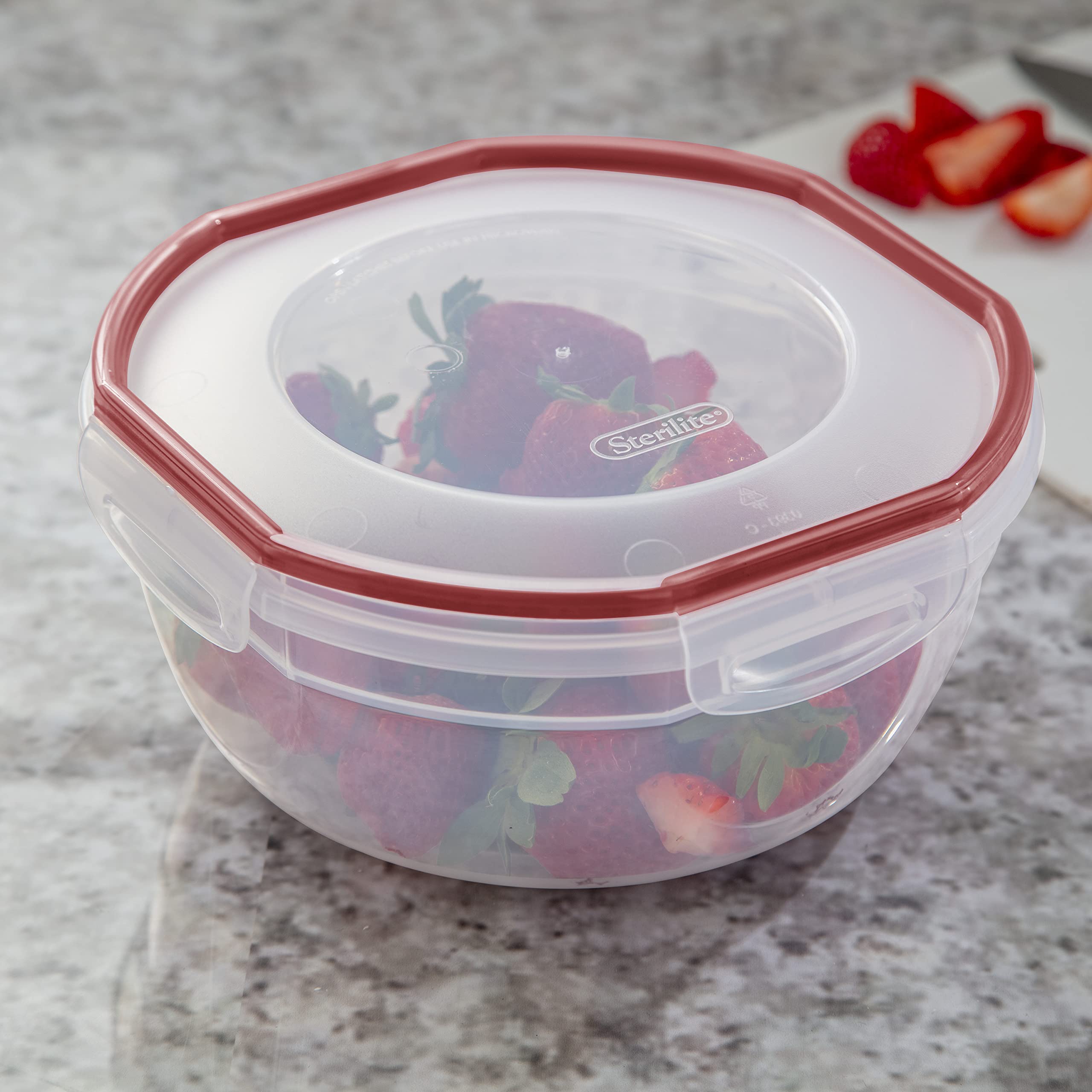 Sterilite Ultra-Seal 2.5 Qt Airtight Food Storage Container, Plastic, Clear with Red Gasket, 4-Pack, Microwave & Dishwasher Safe