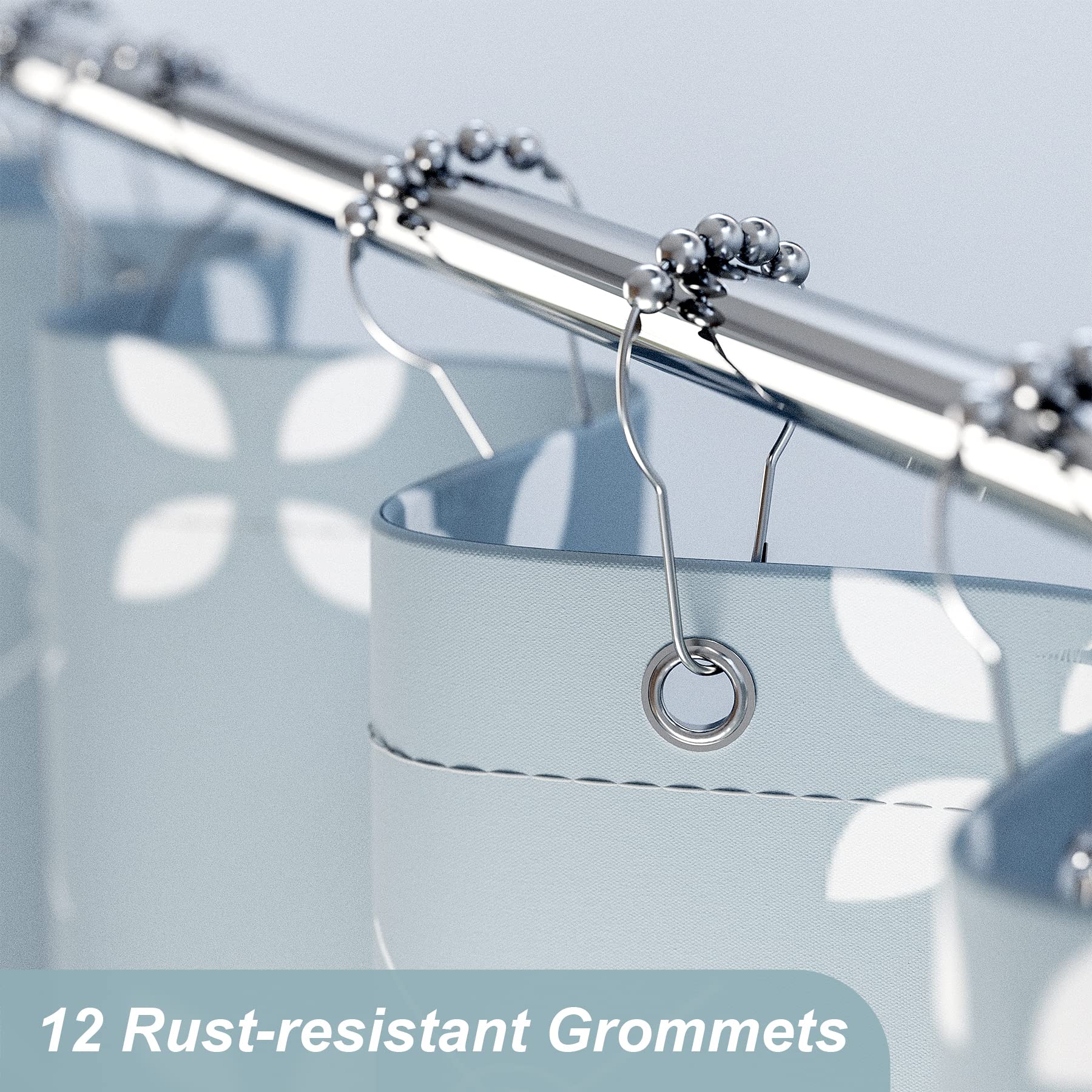 Amazerbath Shower Curtain Blue, Cloth Blue And White Floral Fabric Shower Curtain Sets With 12 Shower Curtain Hooks, Rustic Home