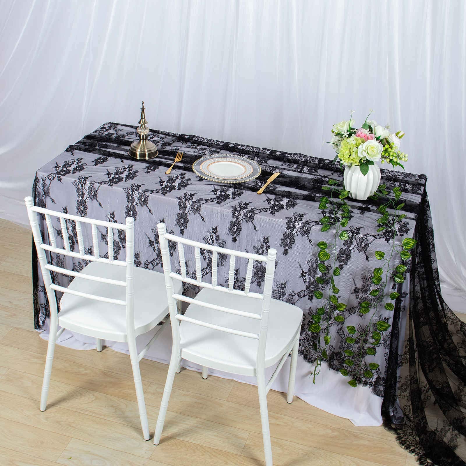 Duobao Wedding Lace Tablecloth 60X120-Inch Black Tablecloths For Tea Party Outdoor Table Cloth Rectangle 120 Inches Overlay For