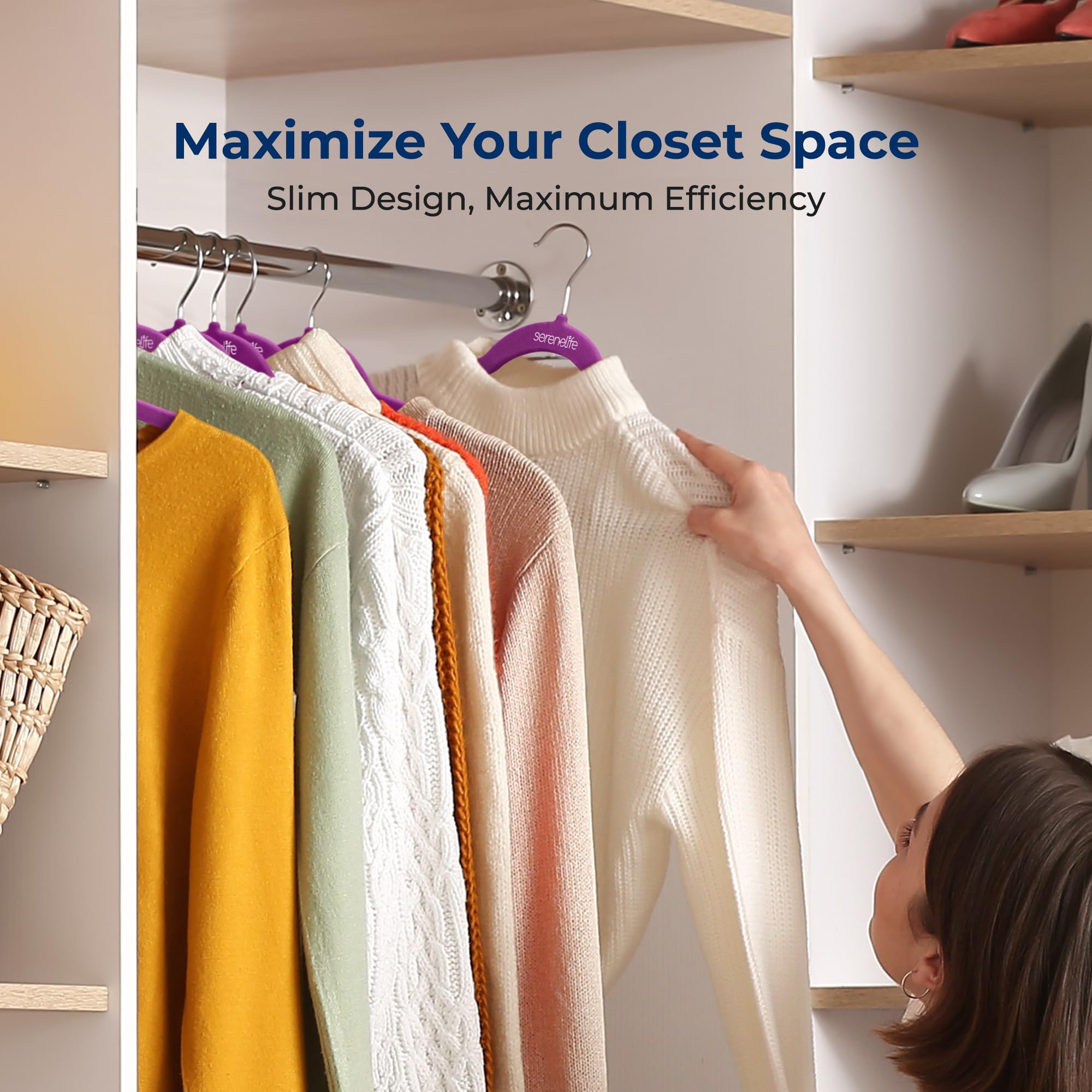 Serenelife 100 Pieces Velvet Hangers - Space Saving Heavy Duty Slim Suit Clothes Hanger Set With 360 Degree Swivel Metal Hook, C