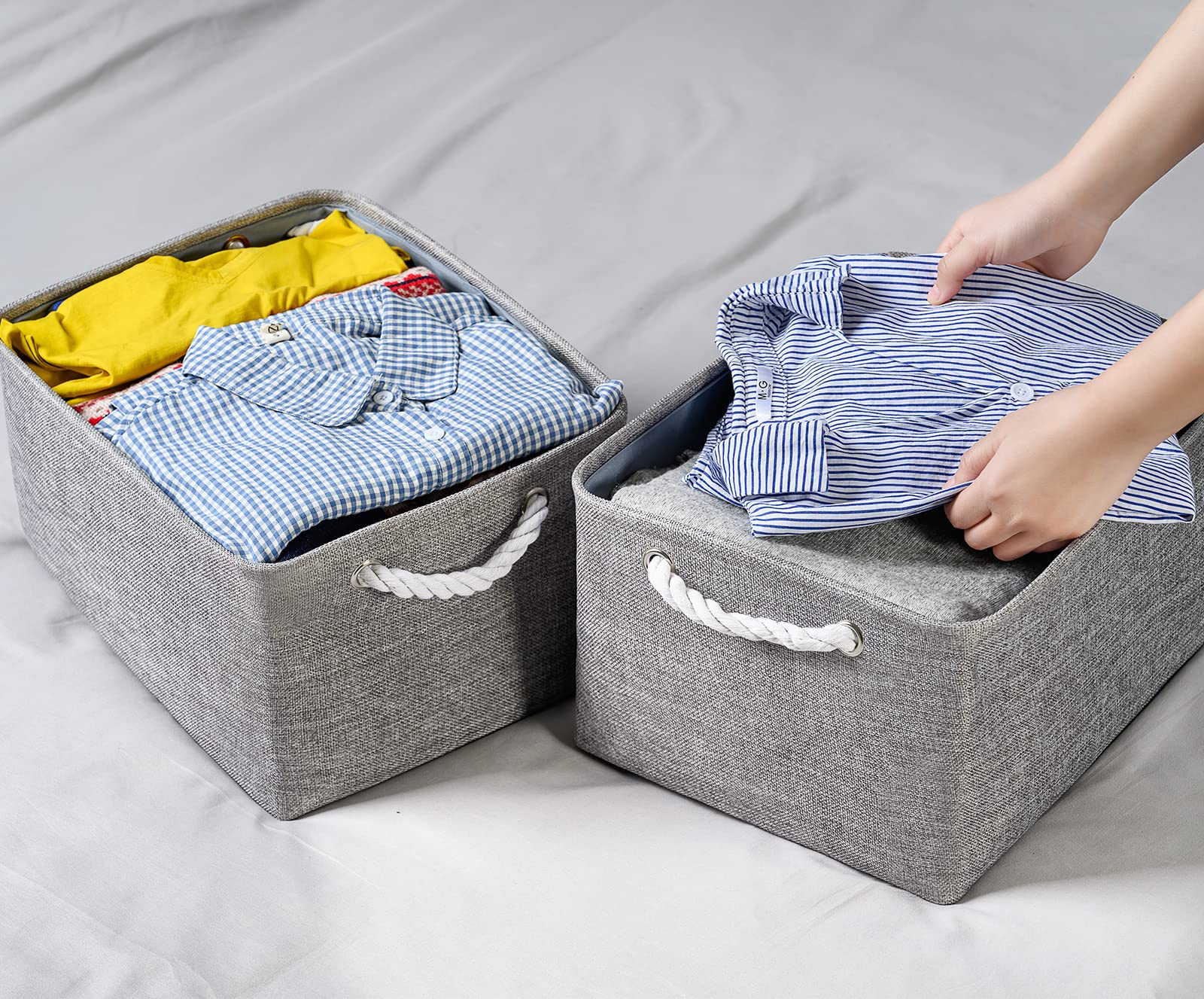 TheWarmHome Large Storage Bins Basket  2 Pack Grey Fabric Storage Cubes for Baby Changing Table Nursery Livingroom Kidsroom Playroom Toy  Collapsible Storage Baskets for organizing Shelves Closet