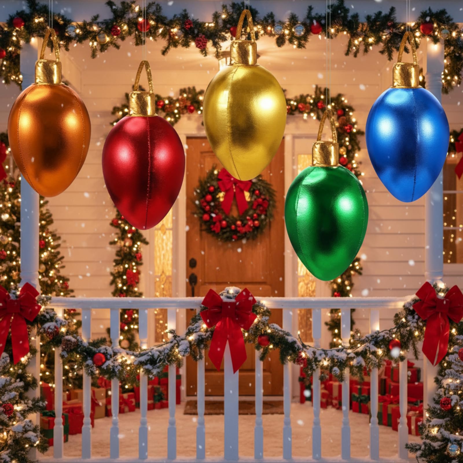 Charnoel 5 Pack 11.8  Christmas Inflatable Bulb Ornament with Glitter Cloth Cover, Giant PVC Xmas Blow Up Ornaments Holiday Blow