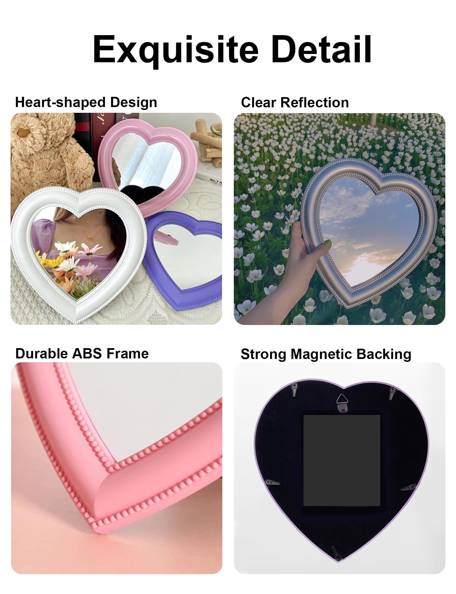 Dizgyuwei Heart Magnetic Locker Mirror For Girls, 6.9X7.3 Real Glass Mirror Magnetic For School Locker, Locker Accessories Makeu