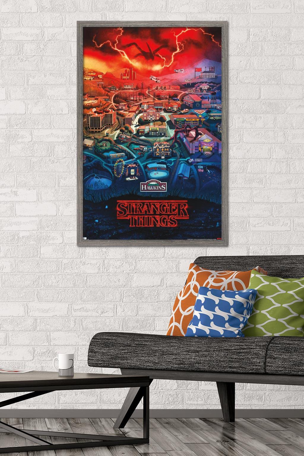 Trends International Netflix Stranger Things: Season 4 - Hawkins, Indiana Wall Poster, 22.375'' X 34'', Barnwood Framed Version