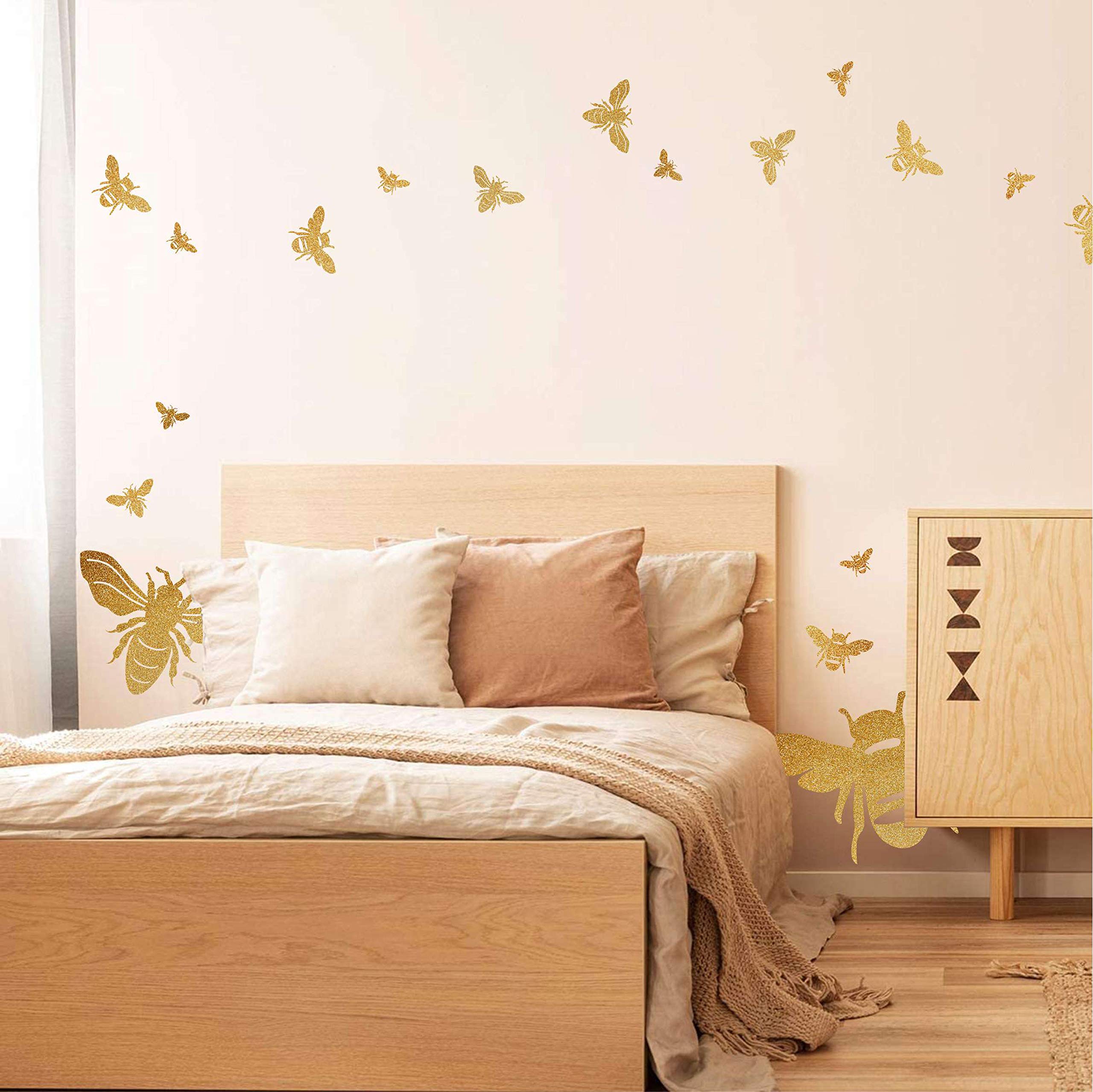 Bee Wall Decals Honey Bee Wall Decor Bee Wall Stickers Gold Honey Bee Decals, Honeycomb Wall Decals, Nursery Wall Decor Peel&Sti