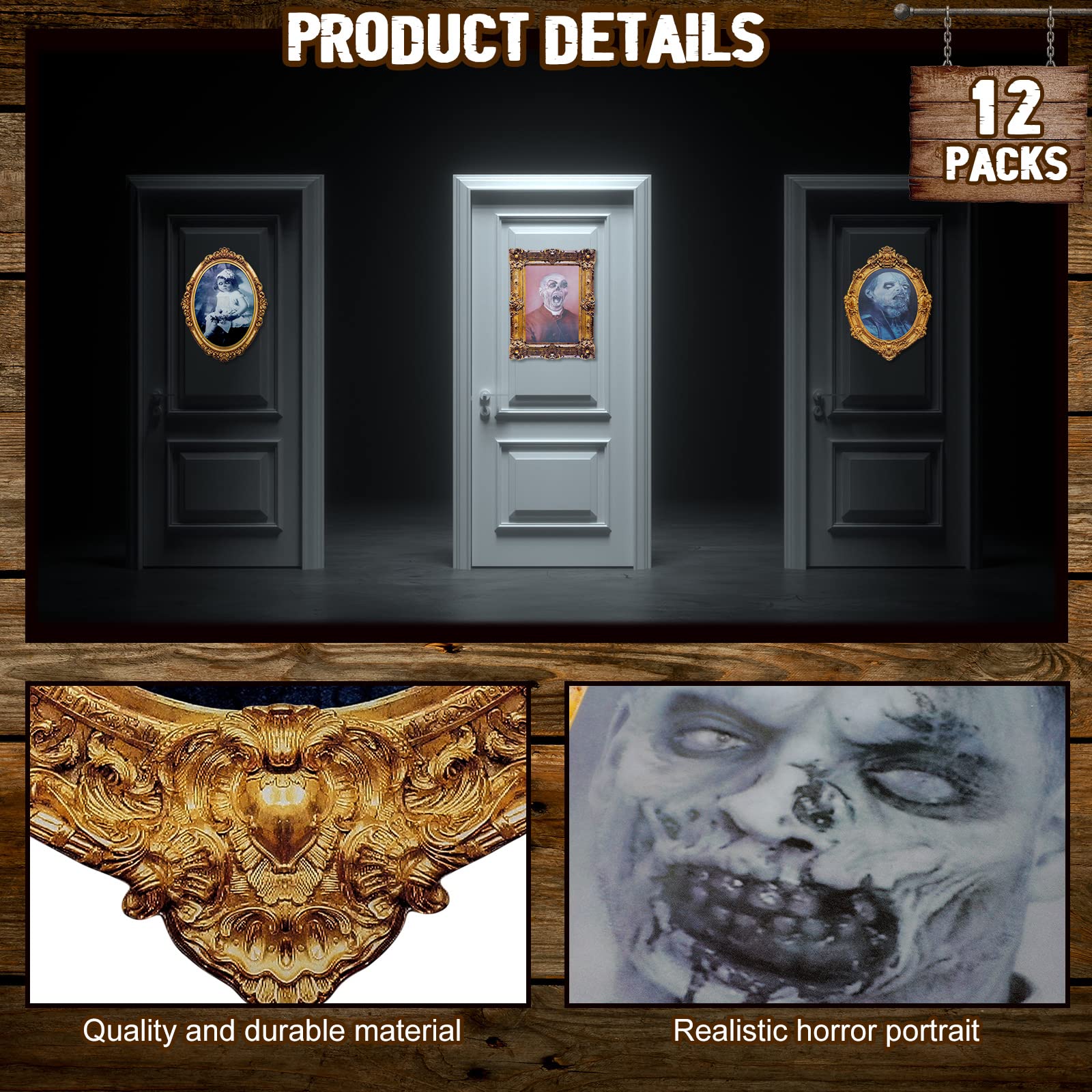 Cindeer 12 Pcs Halloween 3D Changing Face Moving Picture Frame Scary Decor Spooky Ghost Portrait Halloween Wall Decoration For W