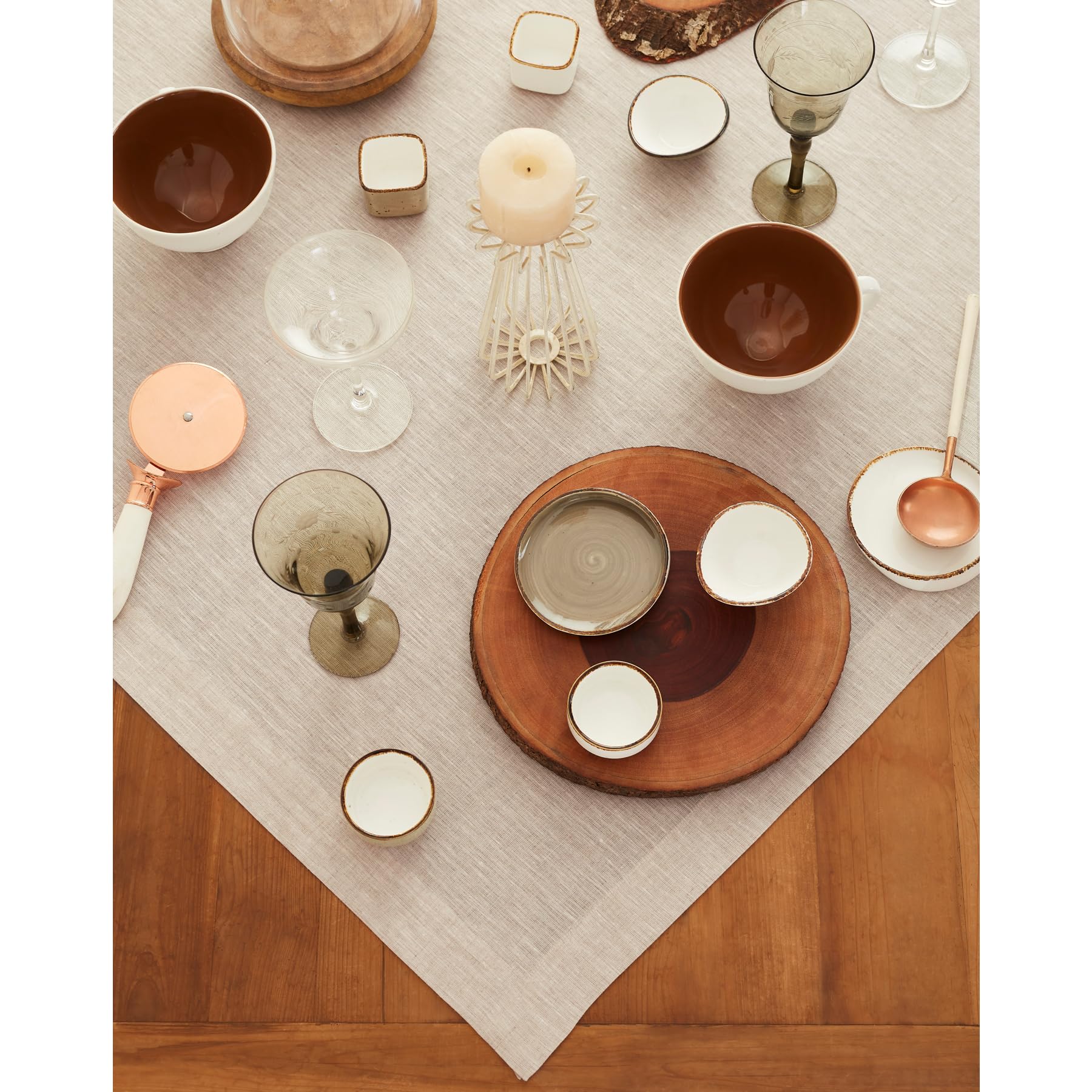 Solino Home Linen Tablecloth 52 X 52 Inch - Light Natural 100% Pure Linen Table Throw For Spring, Easter - Handcrafted And Machi