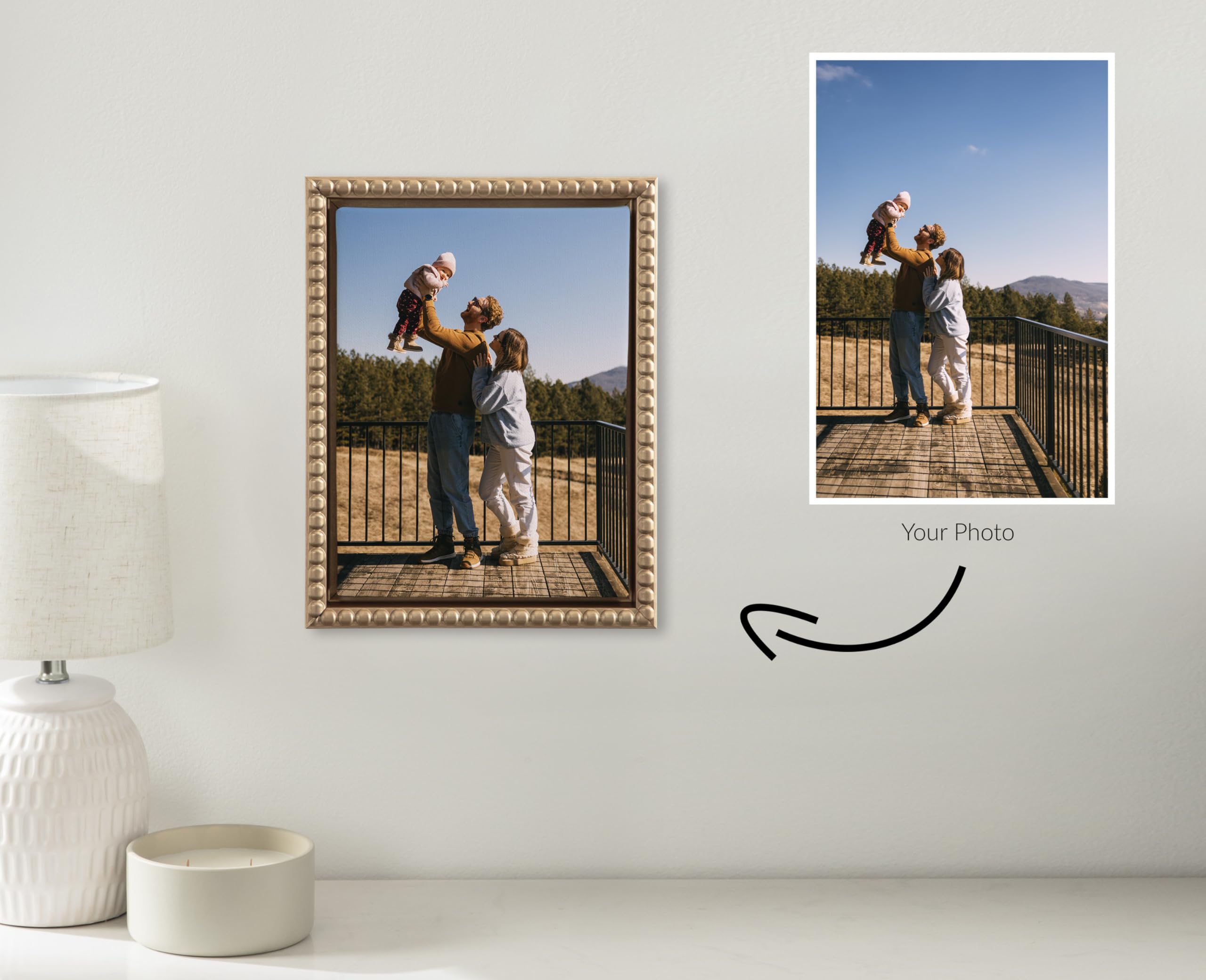 Kate And Laurel Custom Printed Framed Canvas Wall Art, 8X10 Beaded Gold, Sylvie Personal Canvas Print With Your Photos For Bedro