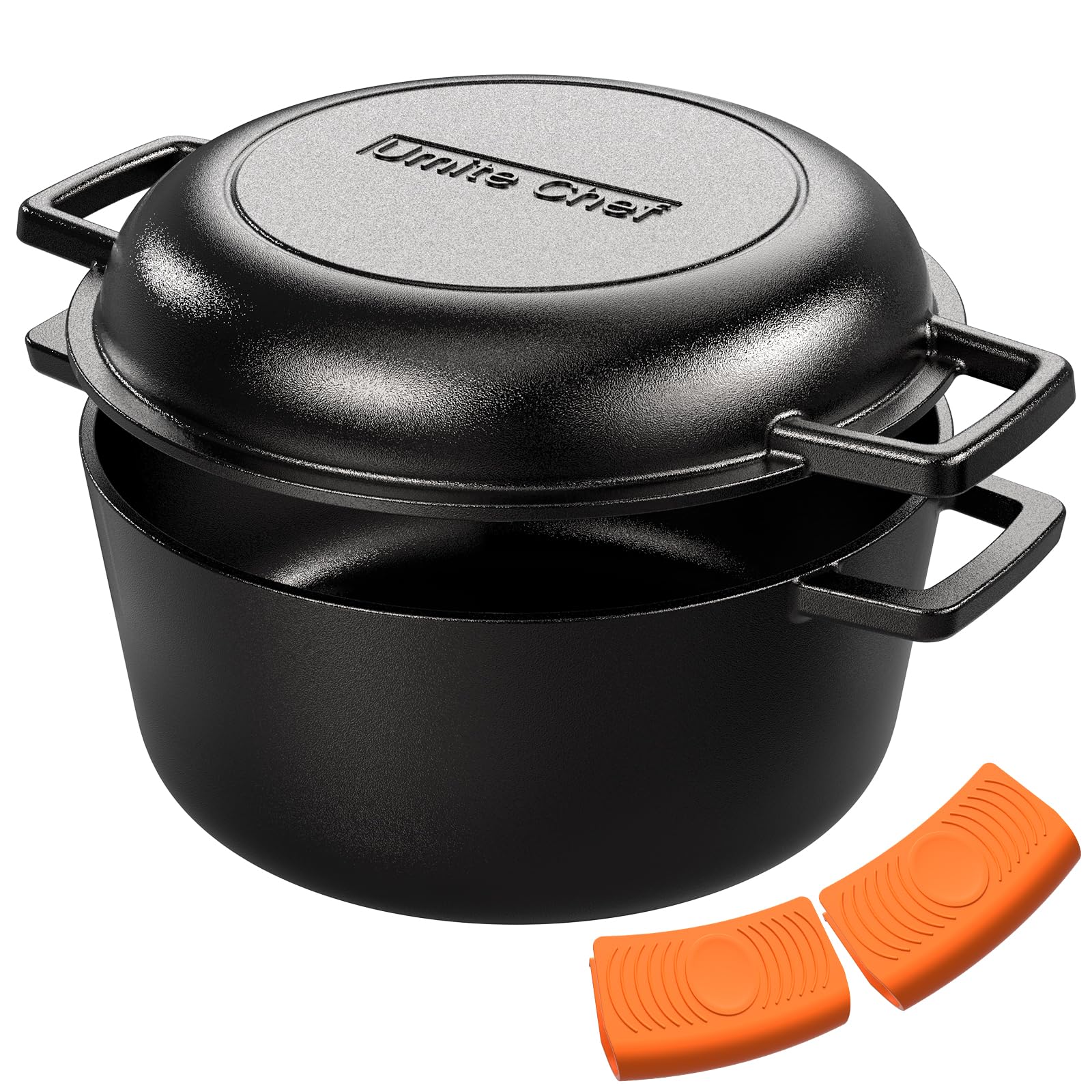 Cast Iron Dutch Oven Pot With Skillet Lid - Pre-Seasoned - Skillet Lid Cooking Pan- Pfas-Free -Umite Chef Cast Iron Skillet Cook