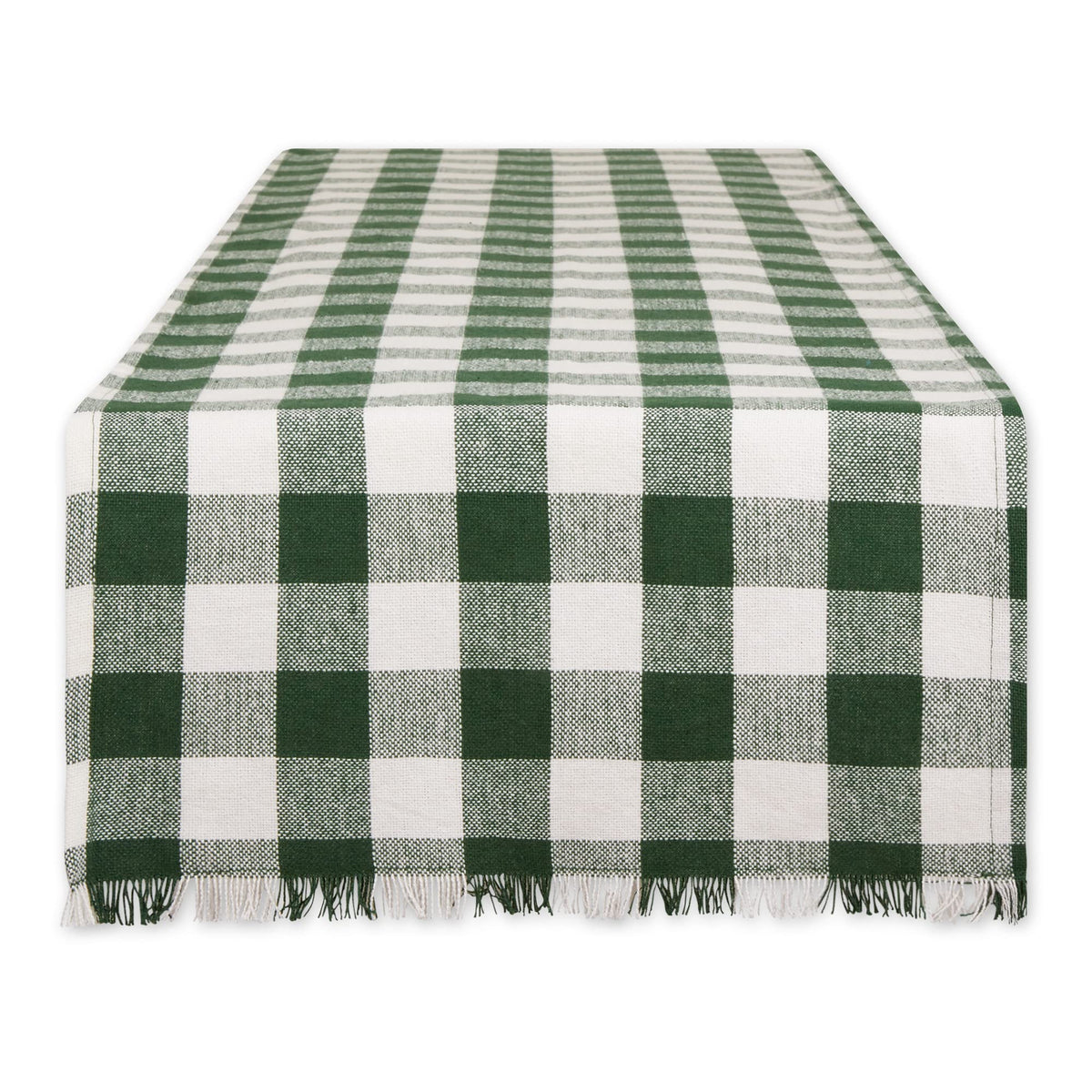 Dii Heavyweight Fringed Check Tabletop Collection, Table Runner, 14X72, Hunter Green