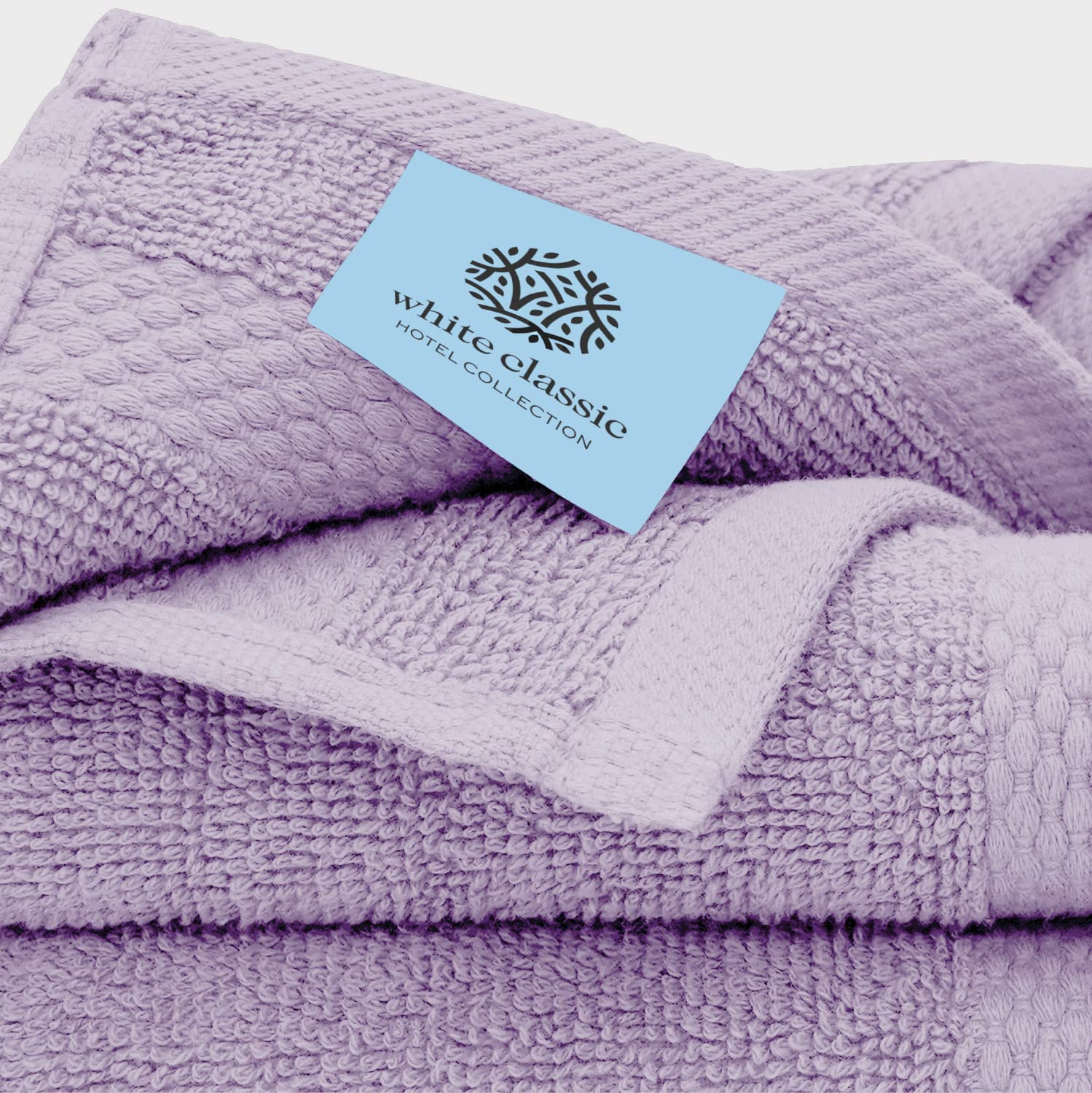 White Classic Luxury Lavender Bath Towel Set - Combed Cotton Hotel Quality Absorbent 8 Piece Towels | 2 Bath Towels | 2 Hand Tow