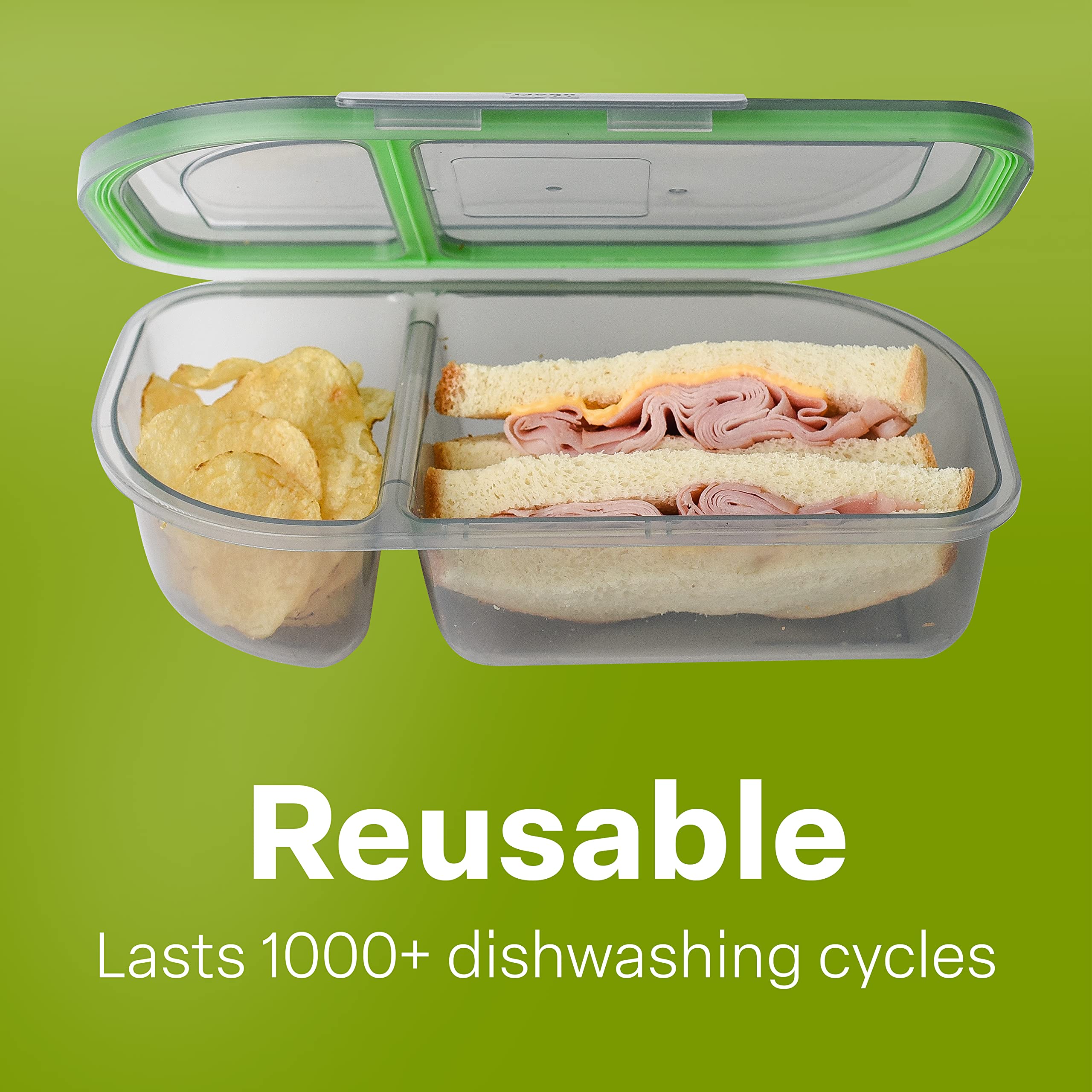 Mygo Container Half-Sized To-Go Divided Compartment Container, 9-1/2'' X 5'' X 2-1/2'', Reusable, Microwave Safe, Nsf Certified,