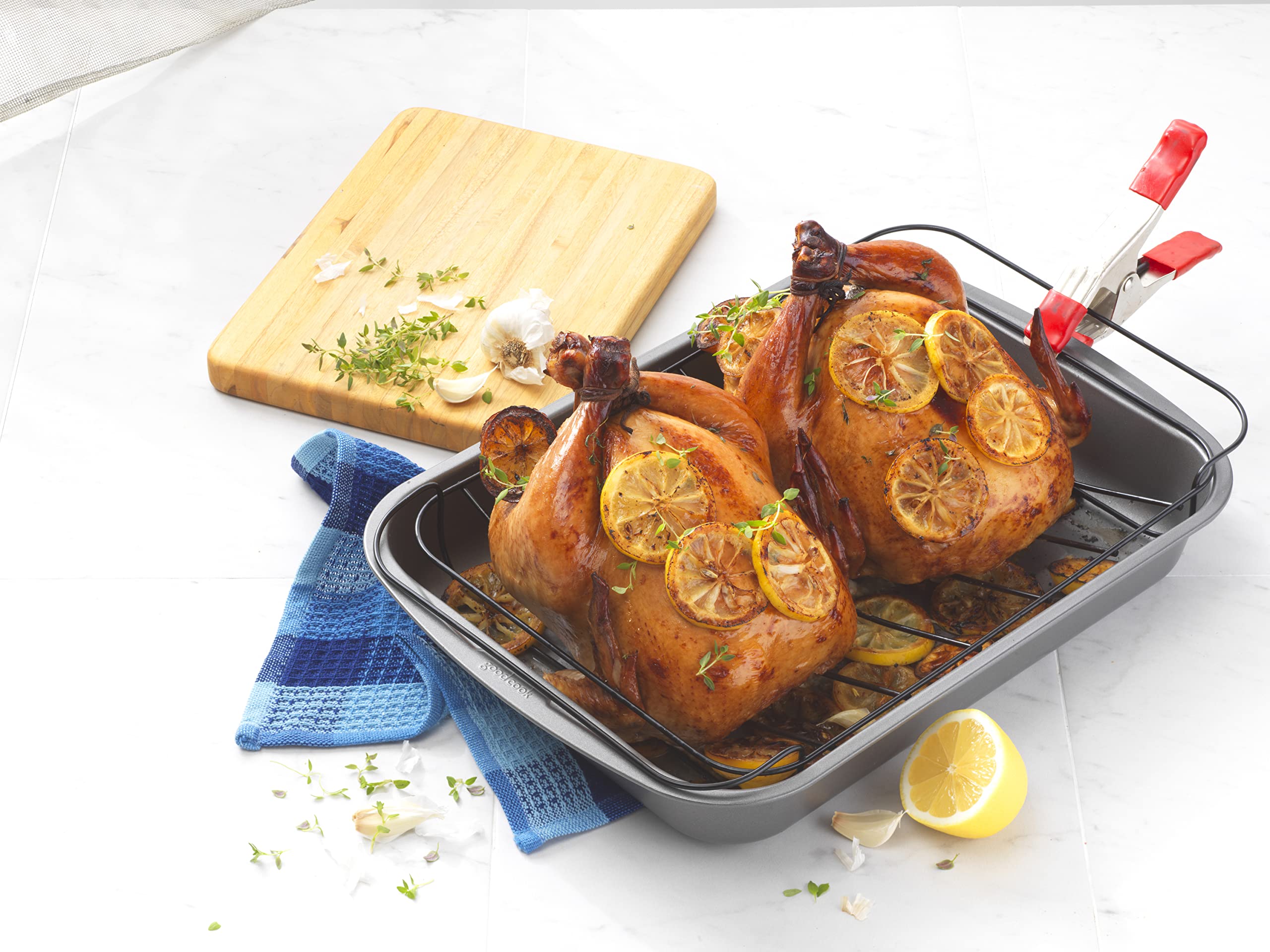 Good Cook Nonstick Large Roast Pan With Rack, 15 X 11'', Gray