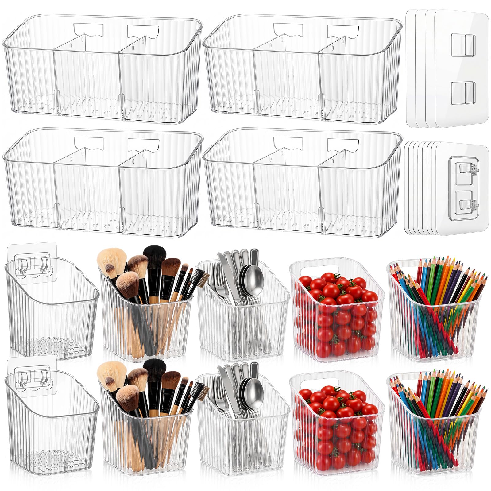 Ferrochef 14 Pack Cabinet Door Organizer Adhesive Wall Mount Storage Bins Makeup Containers Stackable Organizer Basket for Kitch