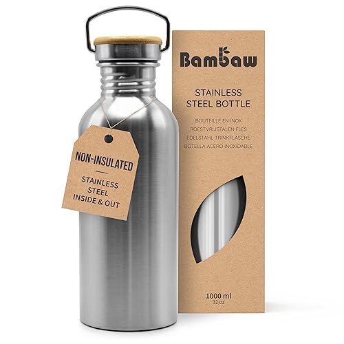 Bambaw 32 Oz Water Bottle Metal Water Bottle Single Wall Stainless Steel Water Bottle Reusable Water Bottle Stainless Steel Wate