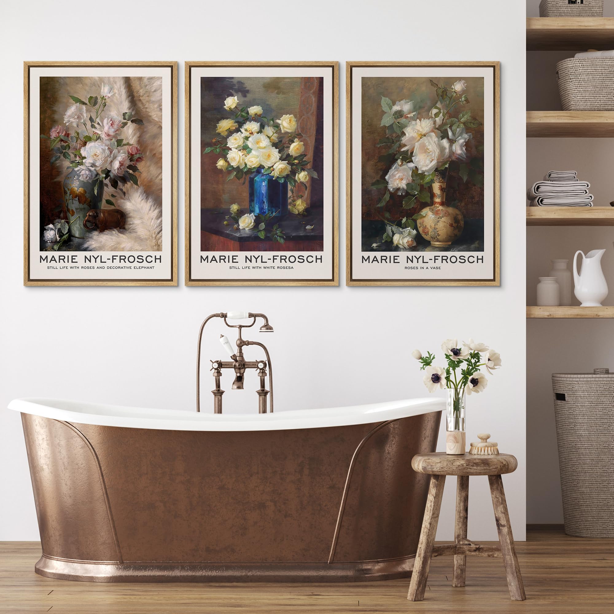 Wall26 Framed Canvas Print Wall Art Set Marie Nyl-Frosch Inspired Floral Still Life Illustrations Modern Art Decorative Floral B