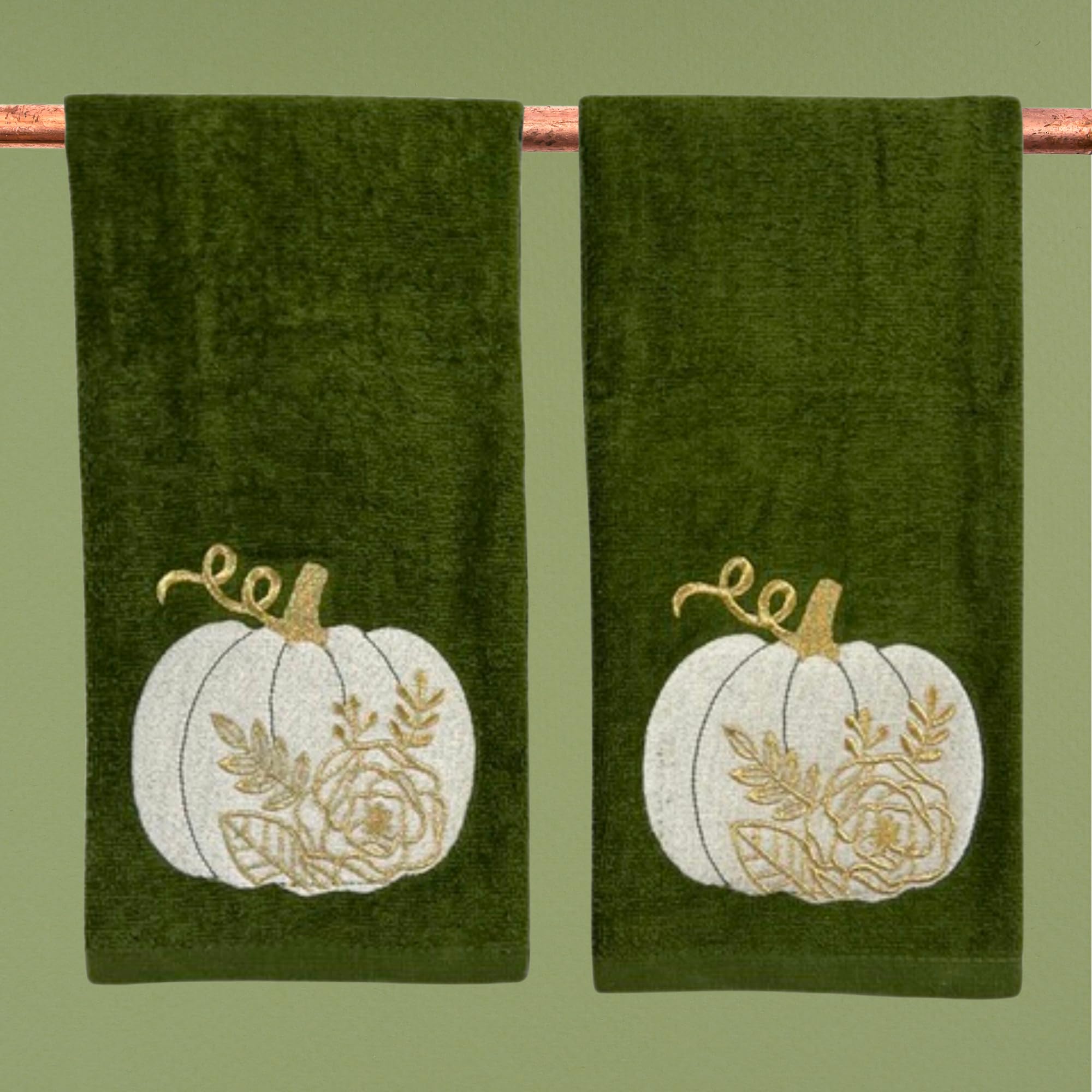 Serafina Home Autumn Fall Bath Hand Towels Bathroom Decor Farmhouse Harvest: Forest Dark Green 100% Cotton Towels With Embroider