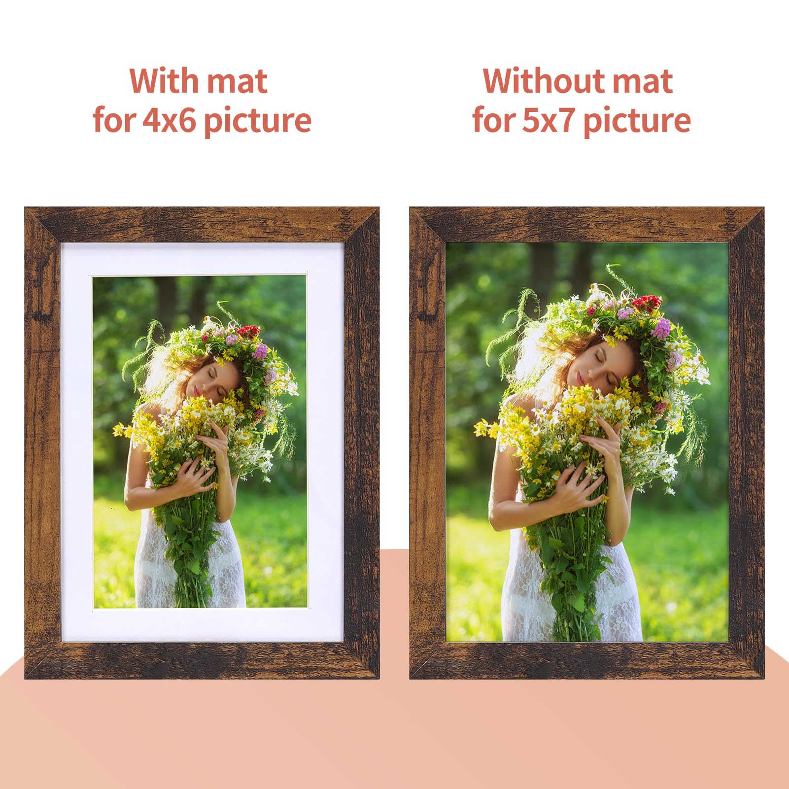 Lyeasw 4x6 Picture Frame 15 Pack, Rustic Brown Bulk Photo Frames 5 x 7 Matted to 4 x 6 Pictures, Display 4x6 with Mat or 5x7 wit