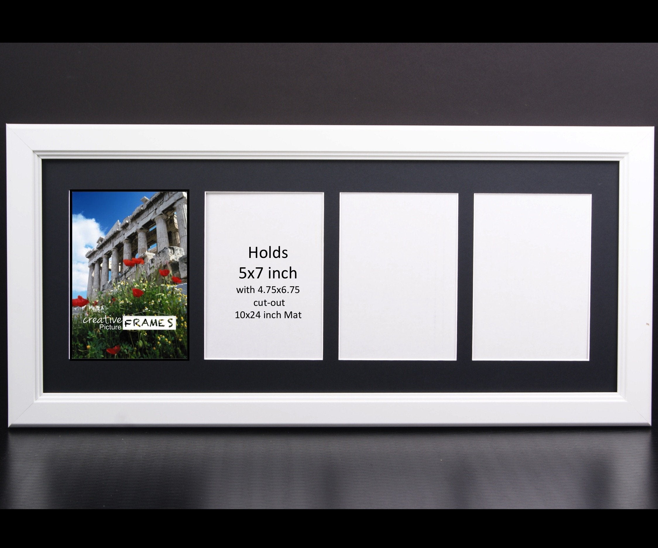 CreativePF 4 Opening Glass Face White Picture Frame to hold 5 by 7 inch Photographs including 10x24-inch Black Mat Collage