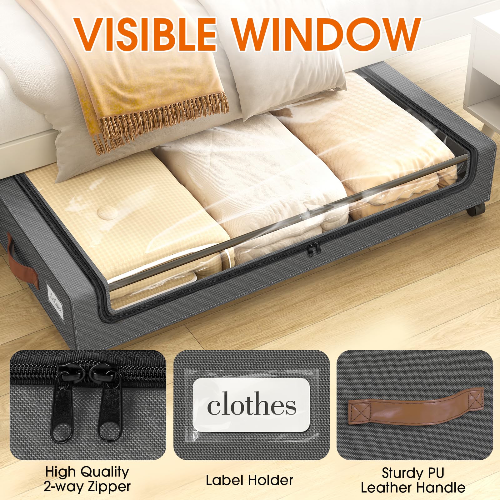 SpaceHacks Under Bed Storage with Wheels 2Pack Storage Containers with Clear Window&Label Under Bed Drawers Rolling Under Bed St