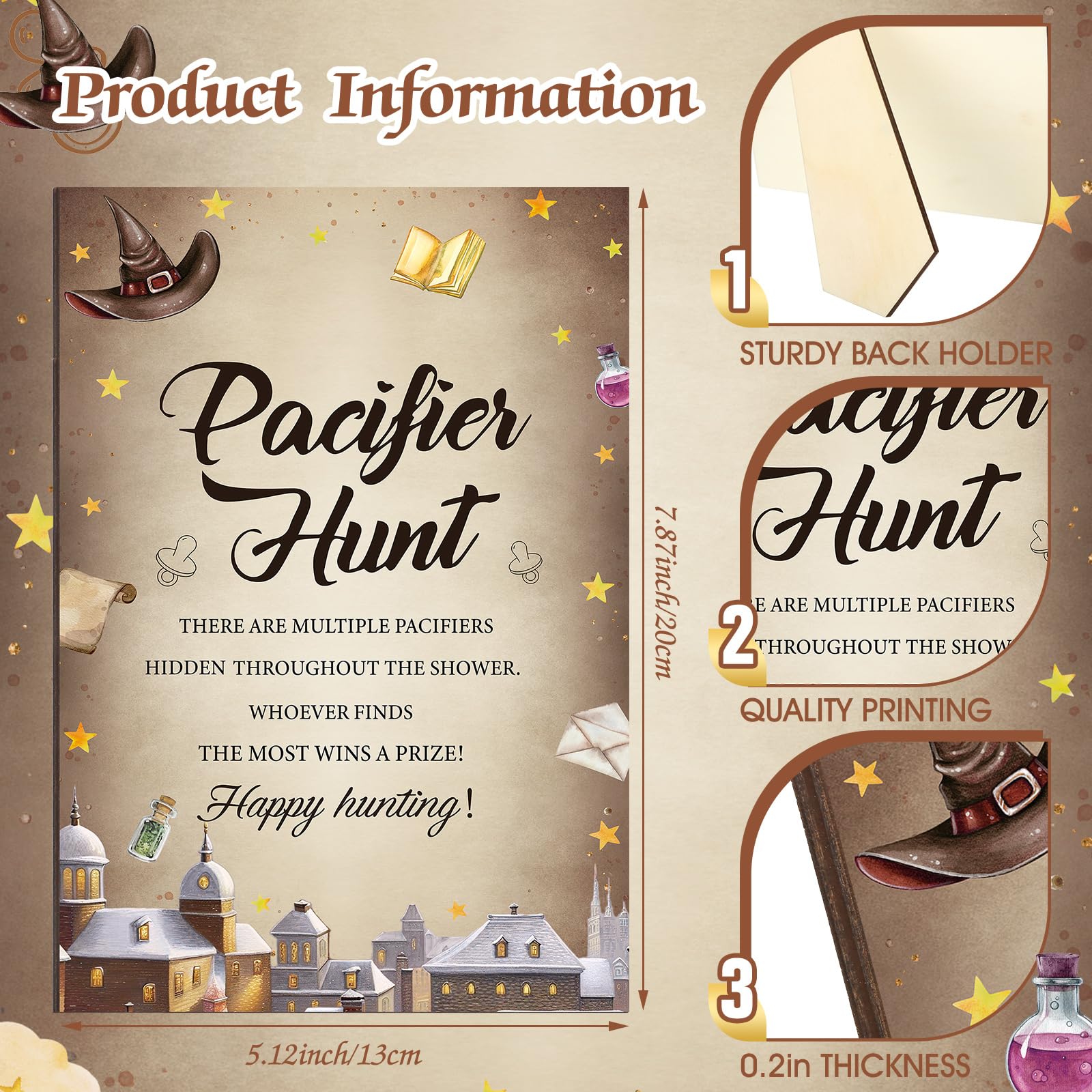 Thyle 51 Pcs Pacifier Hunt Baby Shower Games Include Hunt Sign and 50 Acrylic Pacifiers for Baby Shower Game Decoration Gift Set