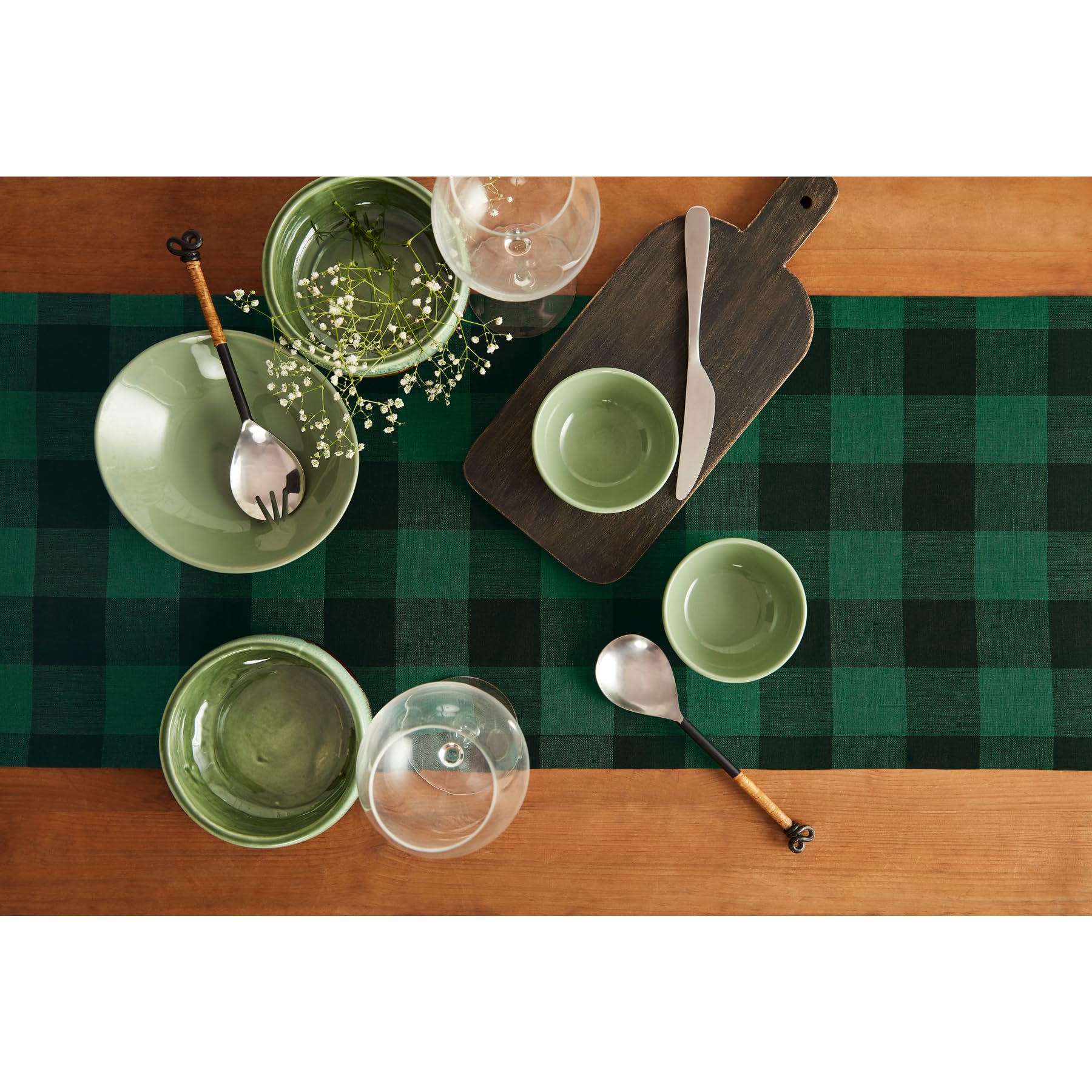 Solino Home Buffalo Check Linen Table Runner 72 Inches Long - 100% Pure Linen Green And Black Plaid Table Runner 14 X 72 Inch Id