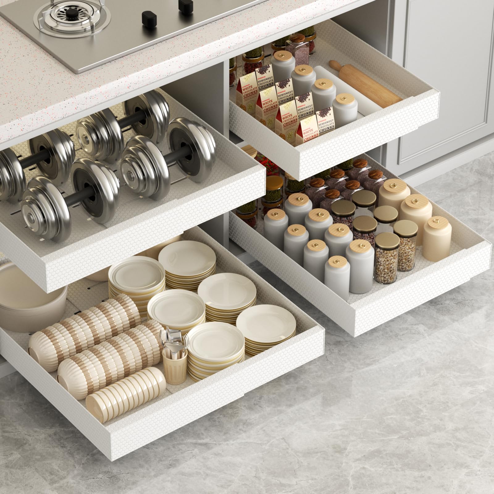 FLEKSO 4Pack Pull Out Cabinet Organizer, Expandable 12.6  20.47 White