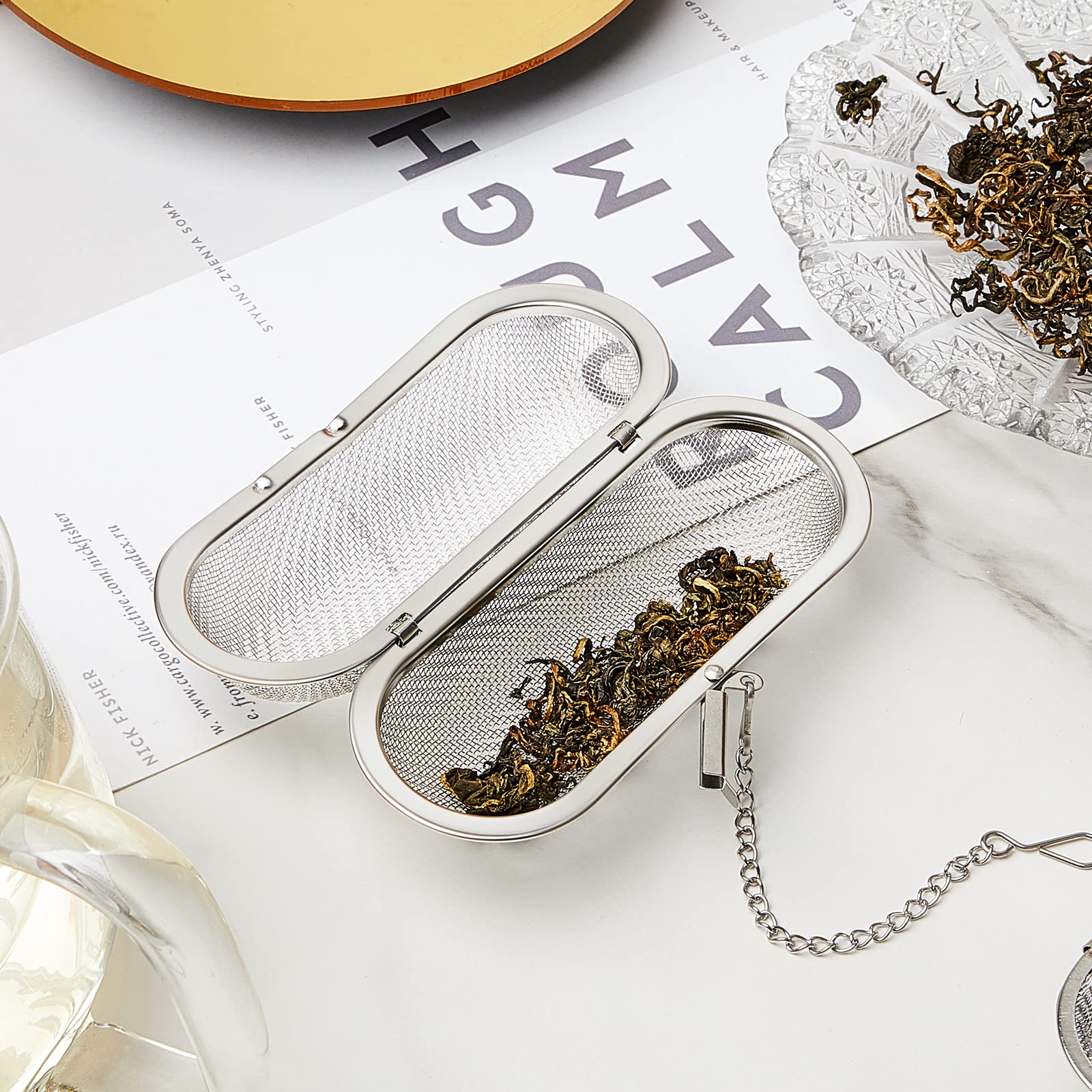 3 Pcs Tea Ball 4.25 X 1.75 Inch Floating Stainless Steel Mesh Tea Infuser Oval Loose Leaf Tea Steeper Soups Oil Spice Herb Tea S