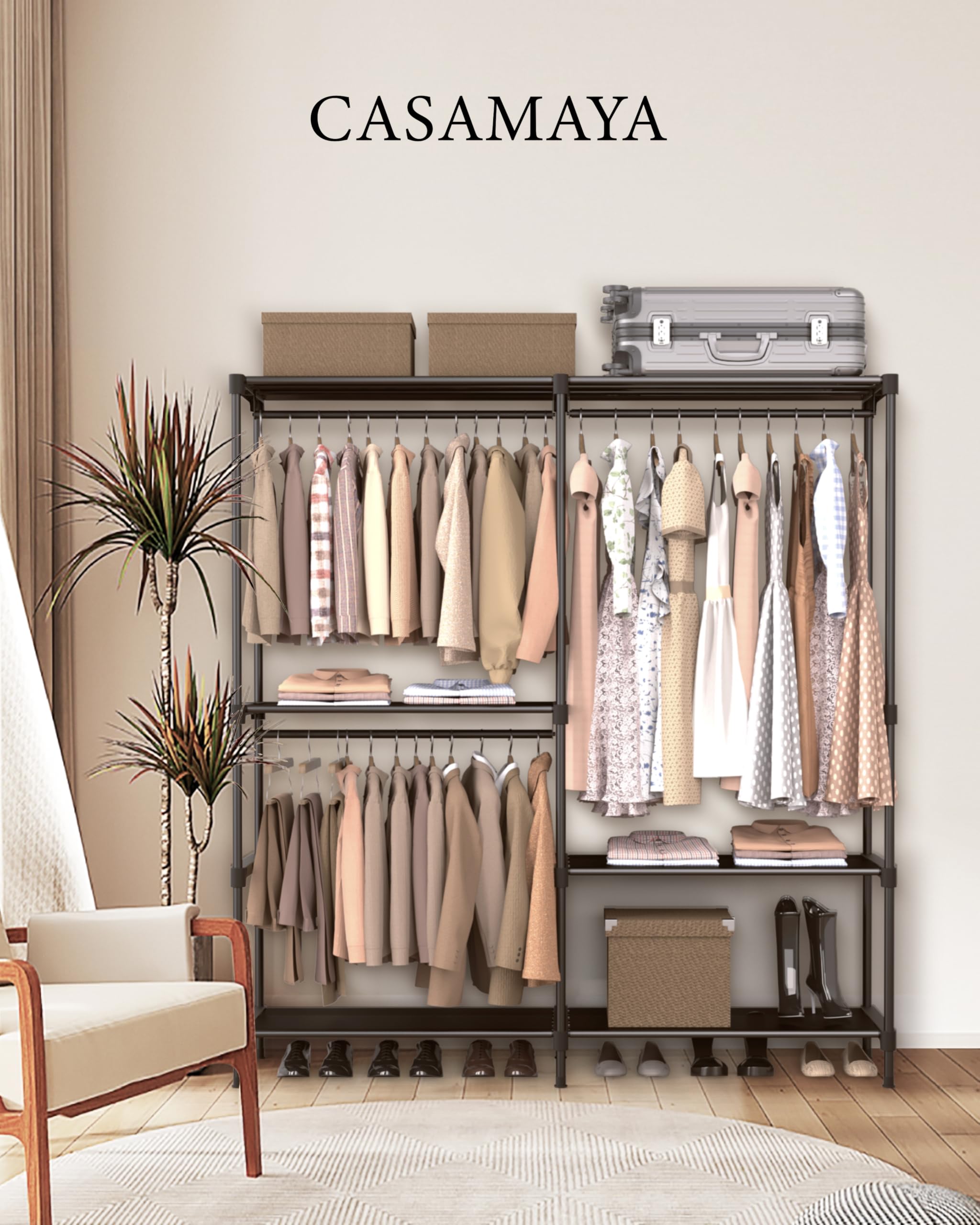 Casamaya Clothes Rack, Portable Closet, 54.3 Inch Large Capacity Wardrobe Closet, Clothes Storage Organizer With Shelves And 3 H