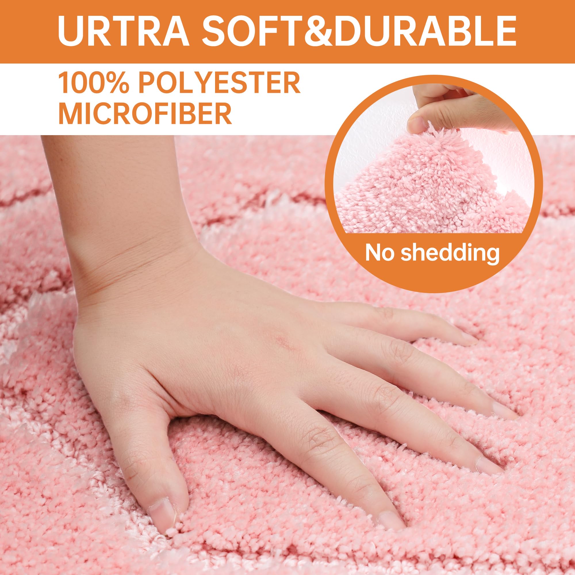 Beqhause Bathroom-Rugs-Non-Slip-Bath-Mats For Bathroom Soft And Absorbent Polyester Microfiber Pink Bath Mat Machine Washable Sh