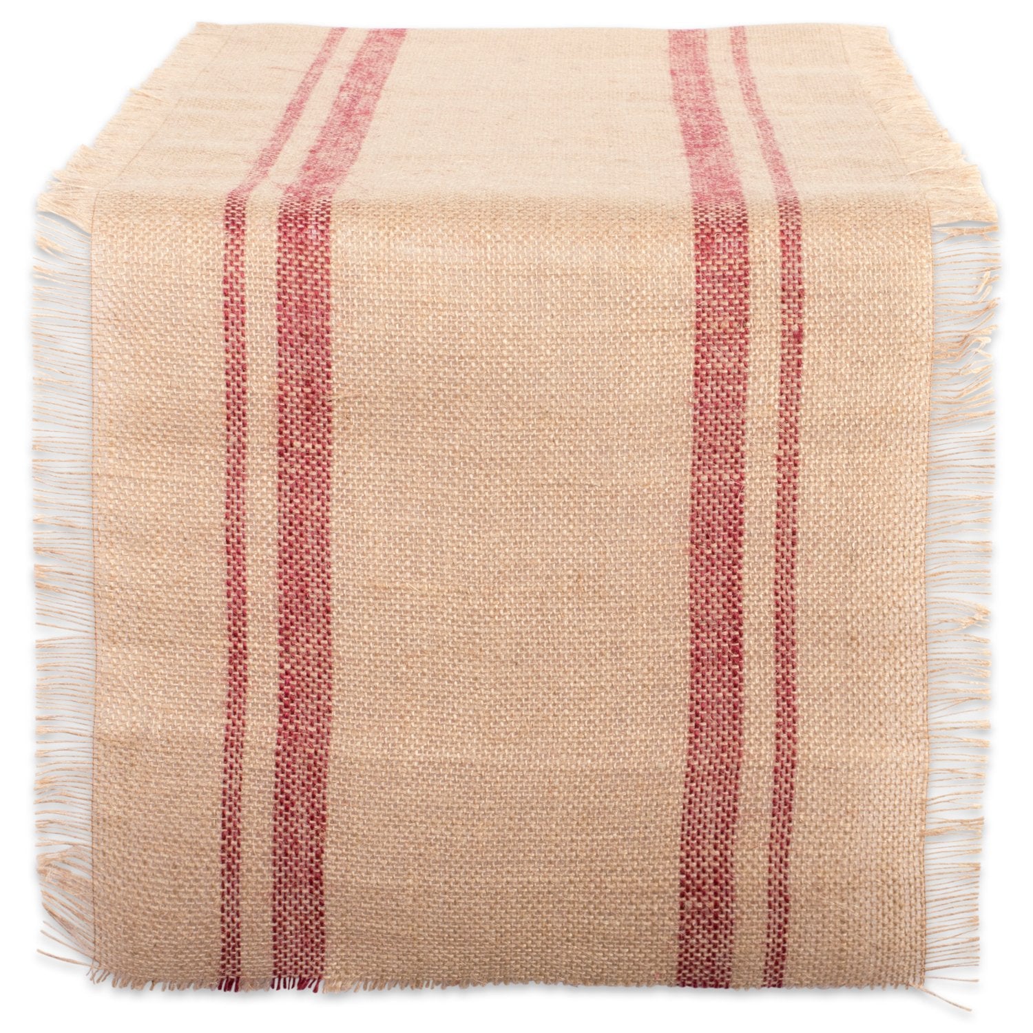 DII Jute Burlap Collection Kitchen Tabletop, Table Runner, 14x108, Double Border Barn Red