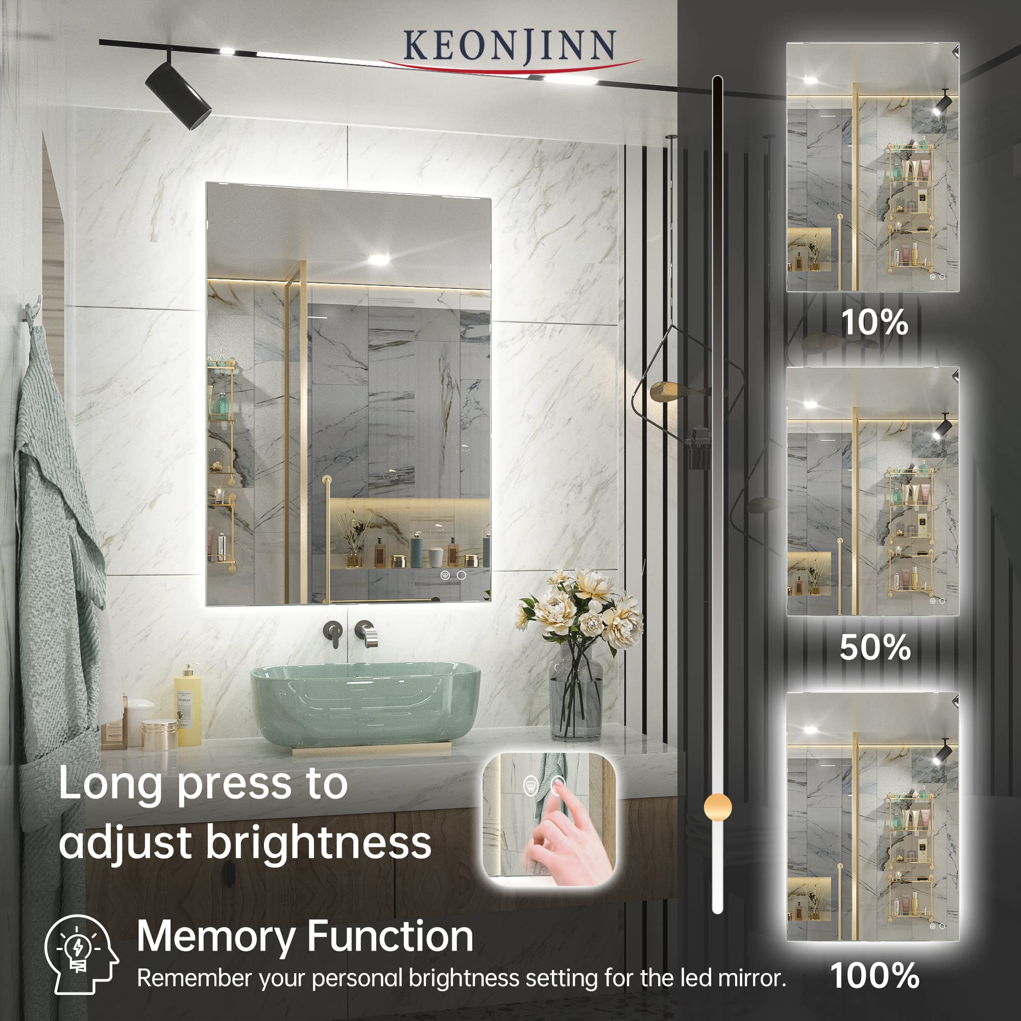 Keonjinn Led Bathroom Mirror, 24 X 36 Inch Led Mirror Lighted Bathroom Mirror, Anti Fog Acrylic Backlit Vanity Mirror With Light