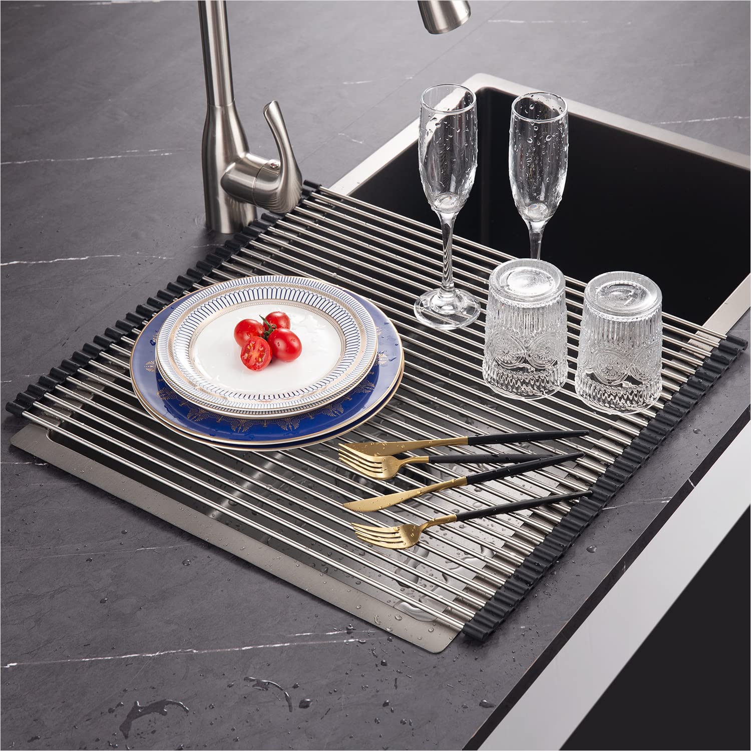 Embather Roll Up Dish Drying Rack Extra Large 21(L) X16(W), Multipurpose Over Sink Folding Drainer For Kitchen, Easily Store And