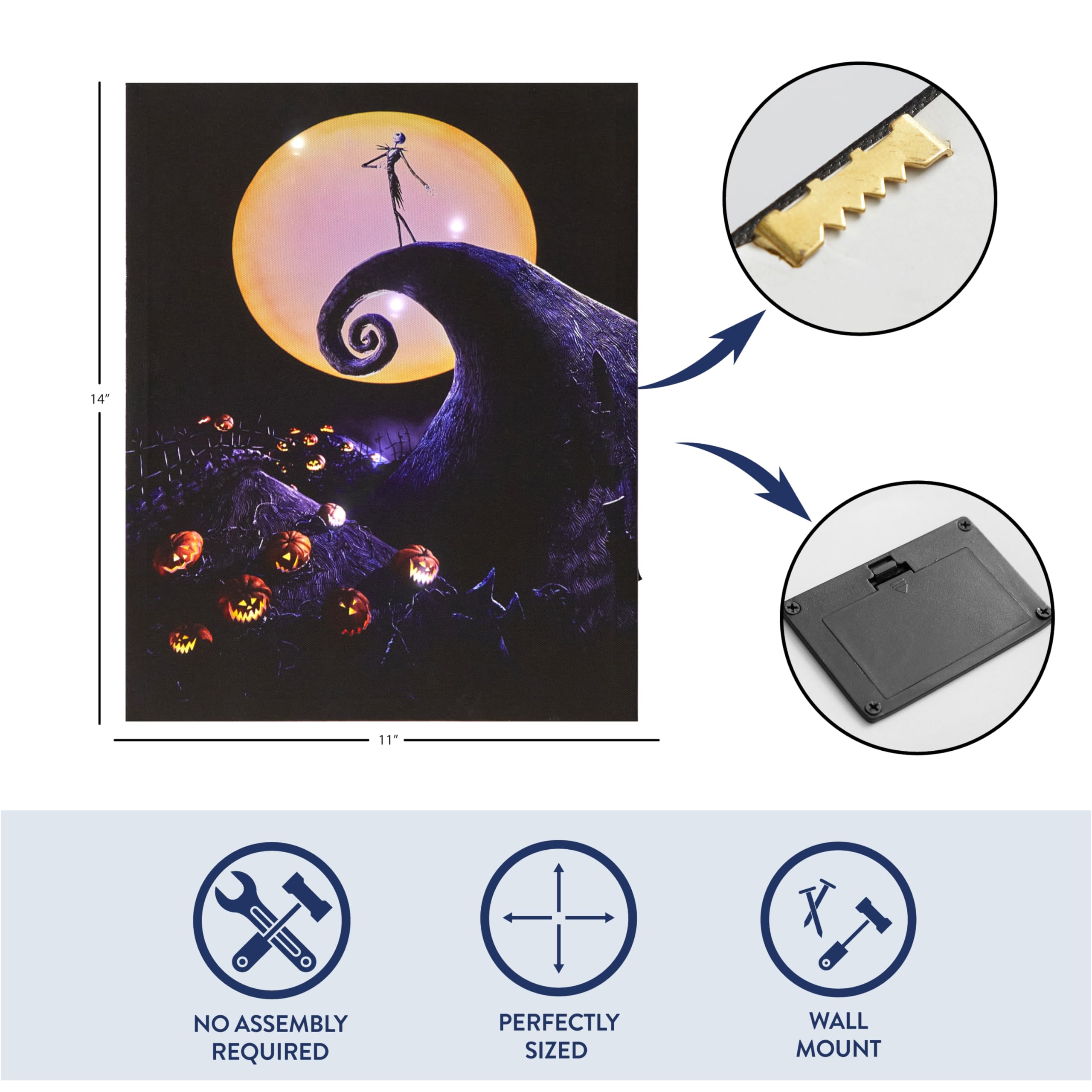 Idea Nuova Nightmare Before Christmas Led Light Up Canvas Wall Art Featuring Jack Skellington, 11'' W X 14'' H