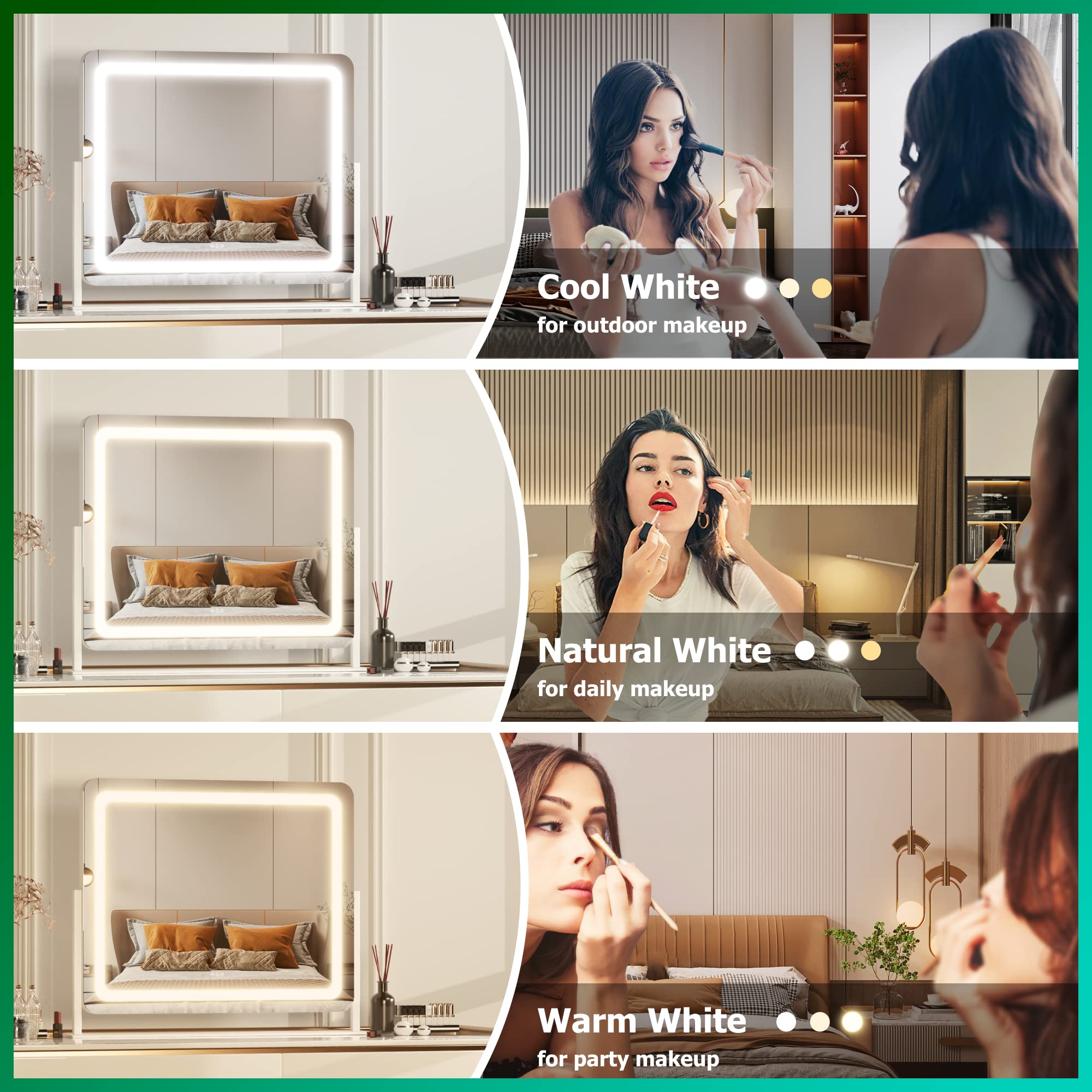 Hasipu Vanity Mirror With Lights, 24.2'' X 18.9'' Led Make Up Mirror, Light Up Mirror With 10X Magnification And Usb Charging Po