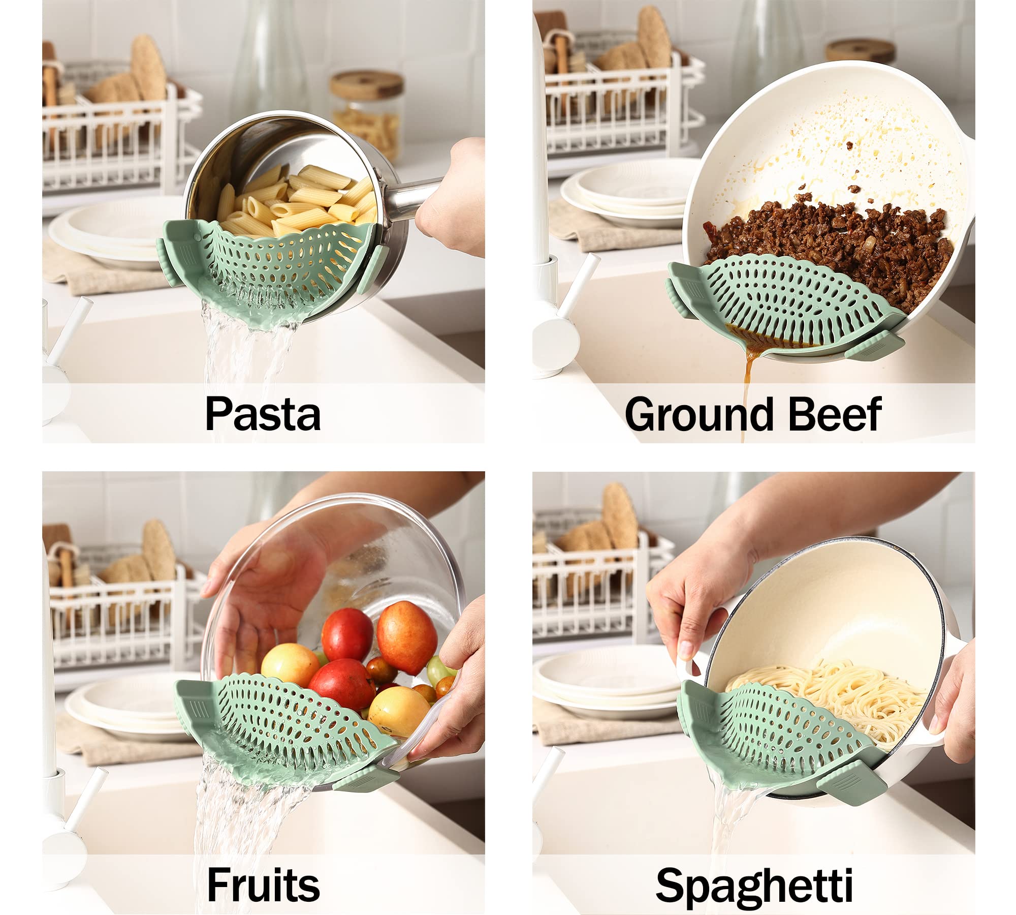 Adjustable Over The Sink Colander Strainer, Silicone Clip On Strainer For Pots Strainers And Colanders Plastic Drainer Basket Fo