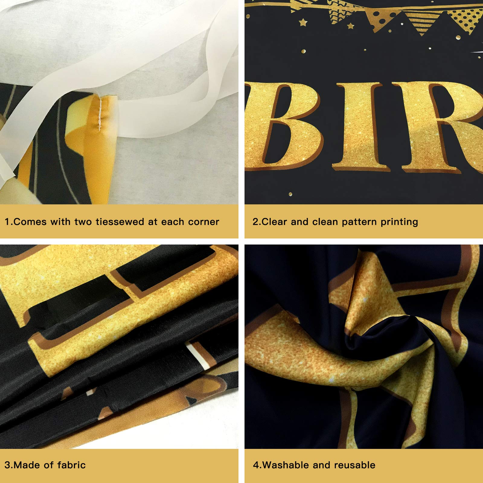 Large Happy 70Th Birthday Decoration Banner, Black And Gold Happy 70Th Birthday Banner Sign, 70Th Birthday Party Decorations Sup