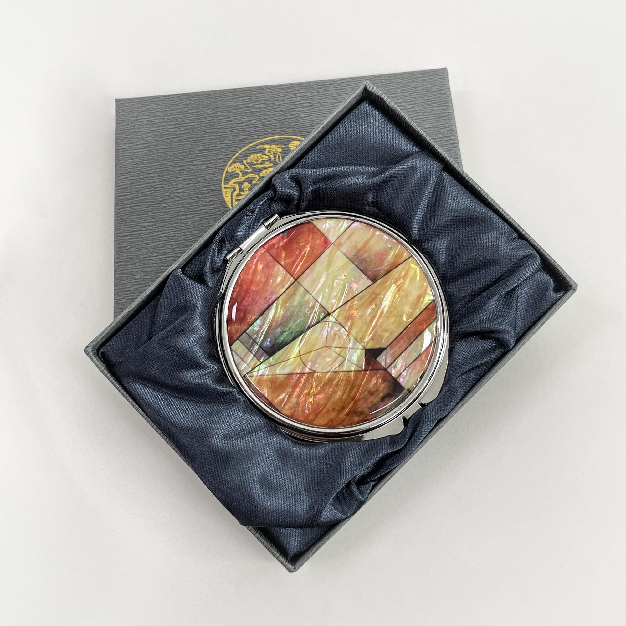Nacreh Portable Makeup Compact Double Magnifying Mirror Cosmestic Foldable Pocket Style Unique Mother Of Pearl Design (Patchwork