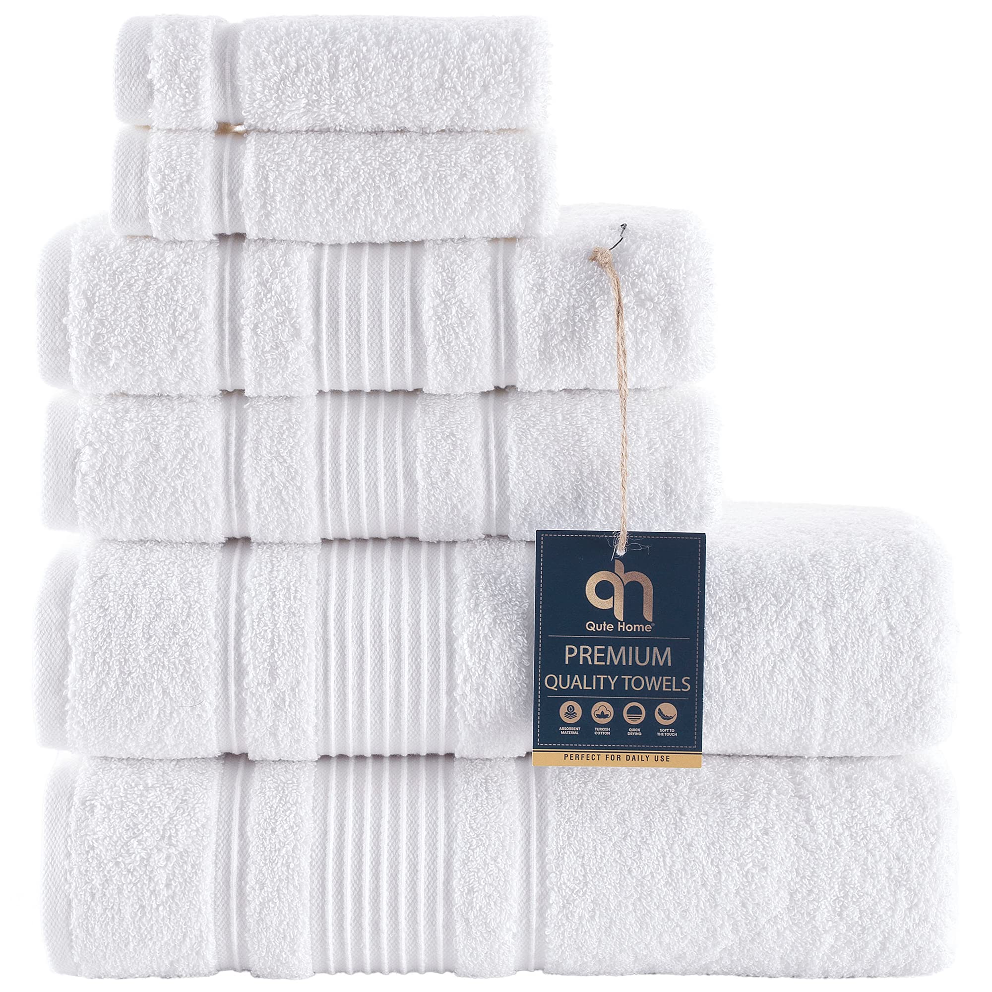 Qute Home 6-Piece Bath Towels Set, 100% Turkish Cotton Premium Quality Bathroom Towels, Soft And Absorbent Turkish Towels, Set I