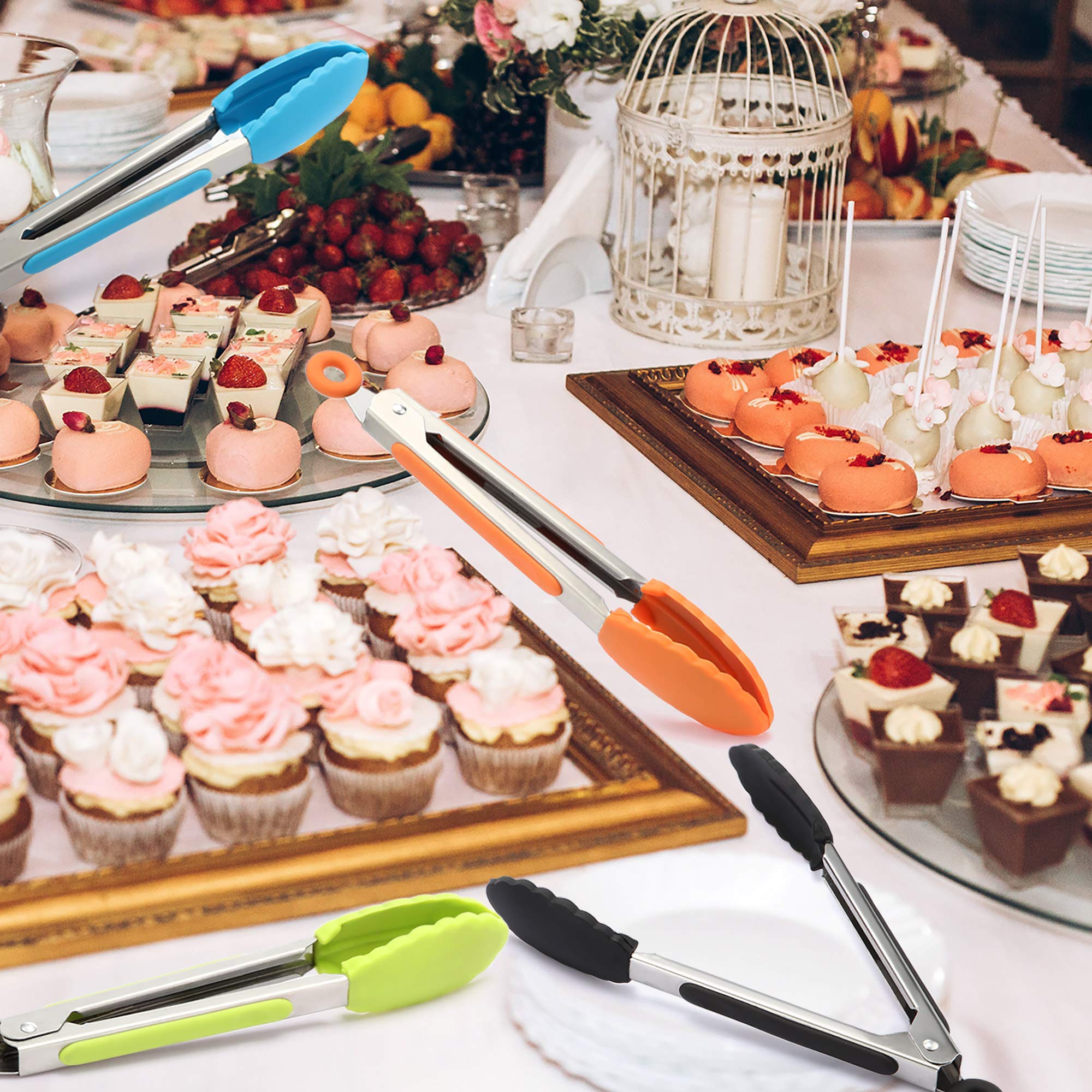 Mudder 7 Inch Mini Serving Kitchen Tongs With Silicone Tips, Stainless Steel Tongs For Salad, Grilling, Frying And Cooking, 5 Pi