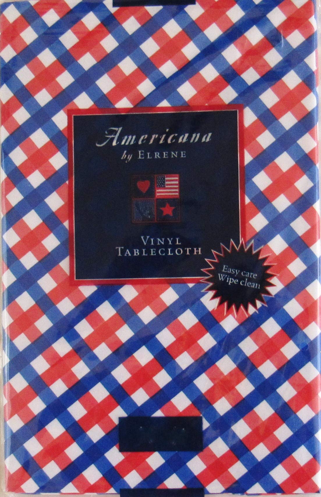 Americana (Elrene) Patriotic Red, White And Blue Check Pattern Vinyl Flannel Back Tablecloth (60'' Round)