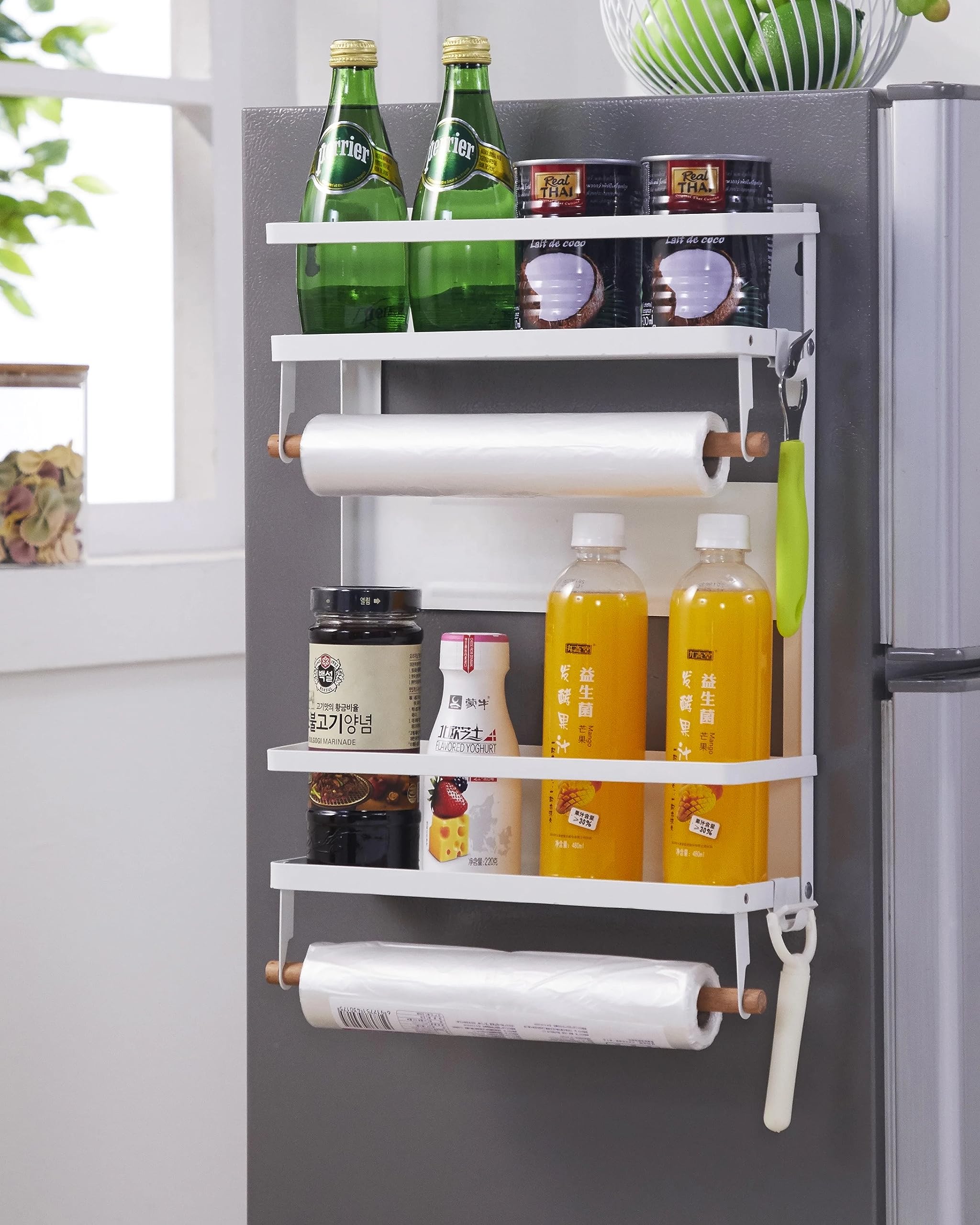 Arhat Organizers Magnetic Storage For Fridge|Two Shelf Magnetic Kitchen Rack|Foldable Double Magnetic Refrigerator Shelf With Ho