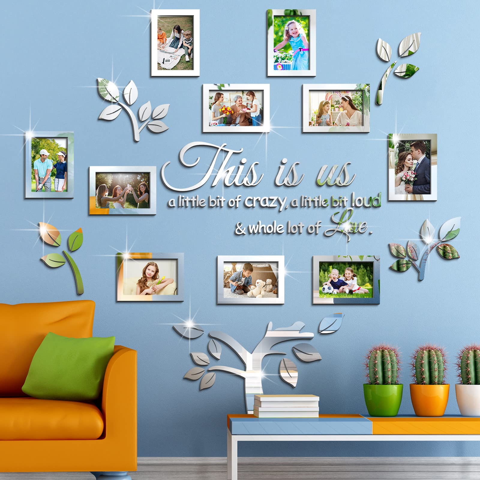 Yalikop Family Tree Wall Decor 3D DIY Mirror Stickers Family Tree Picture Frame Mirror Decal Acrylic Removable Wall Art This is 